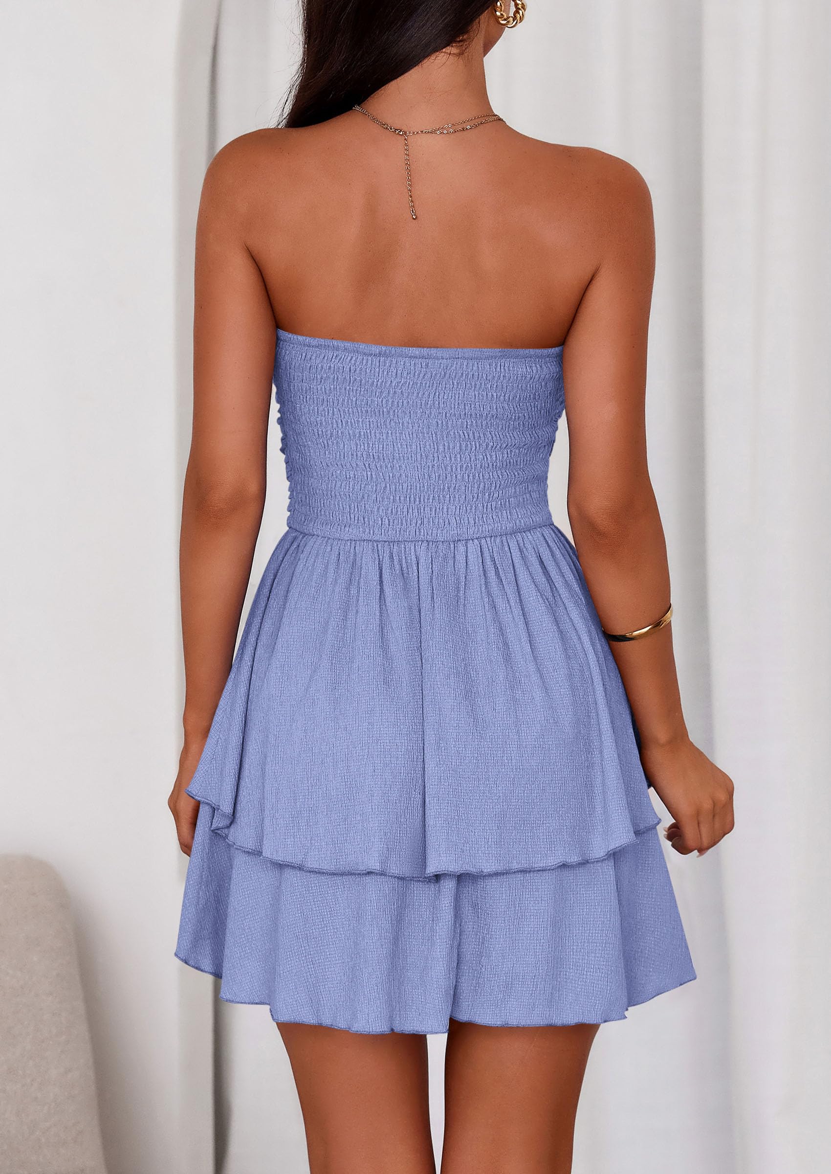 Women's Summer Strapless Flowy Mini Dresses (Light Blue,S)