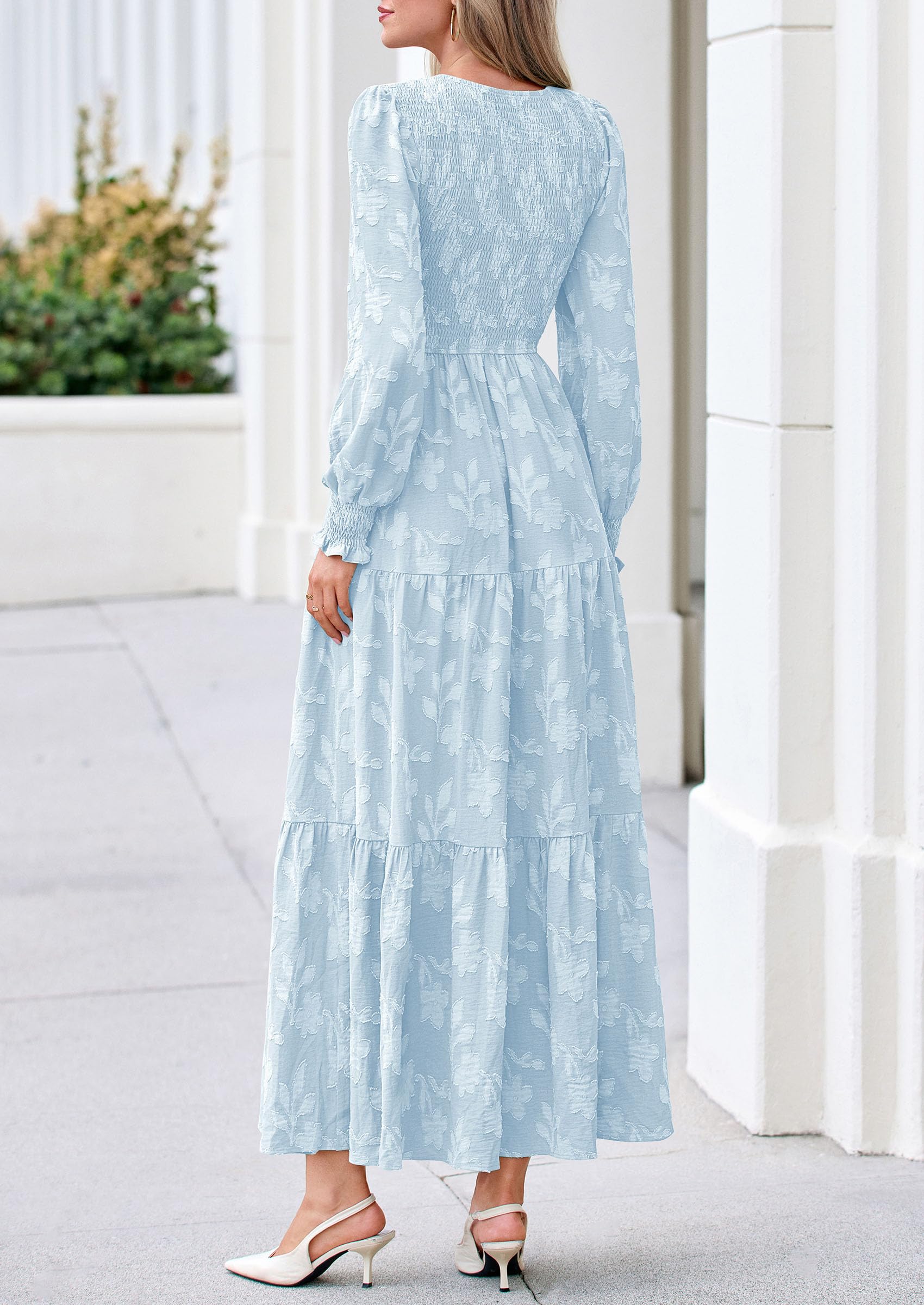 Fall Floral Long Sleeve Wedding Guest Dress for Women Pockets