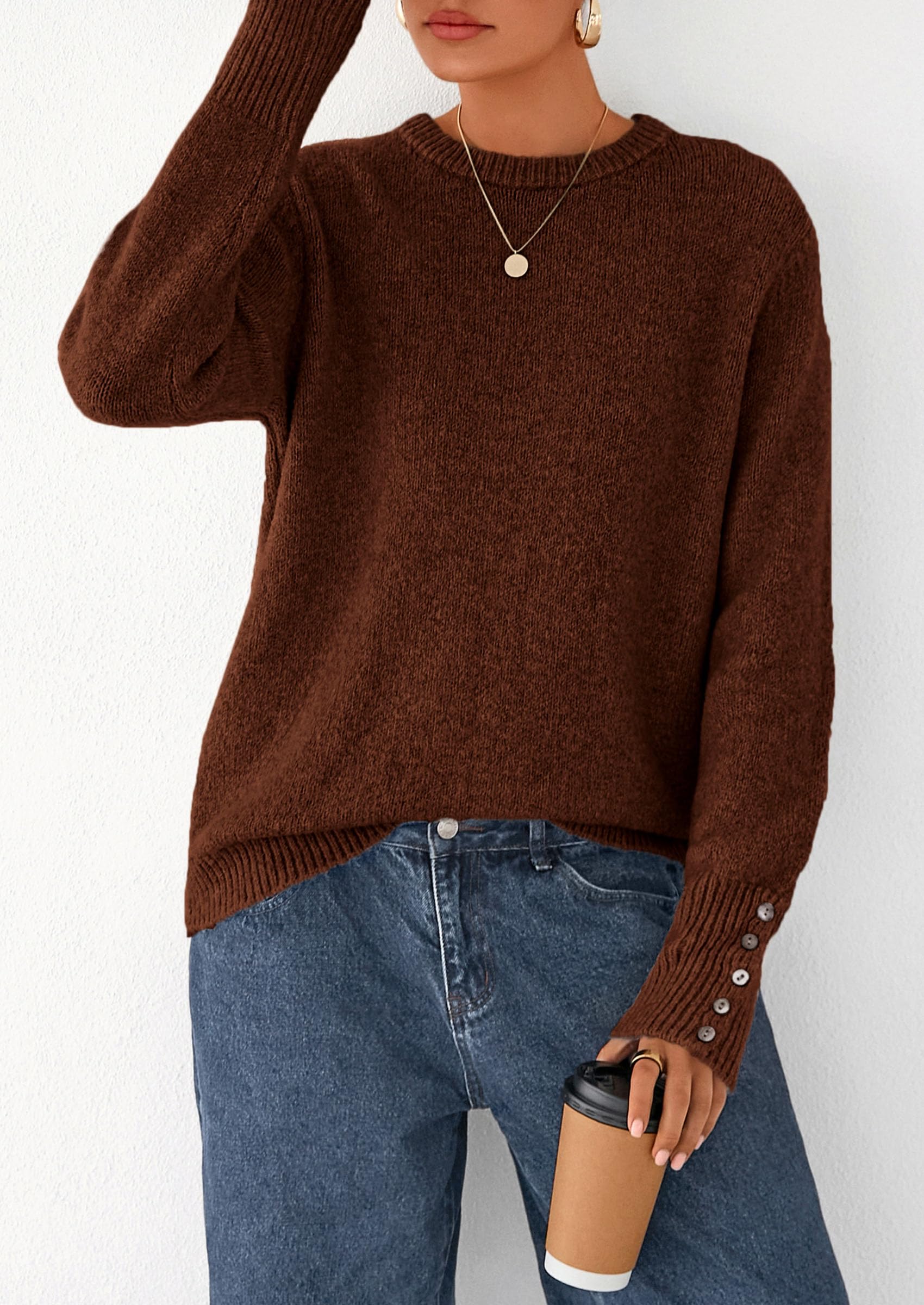 Fall Sweaters for Women Cozy Casual Pullover Ribbed Knit Tops
