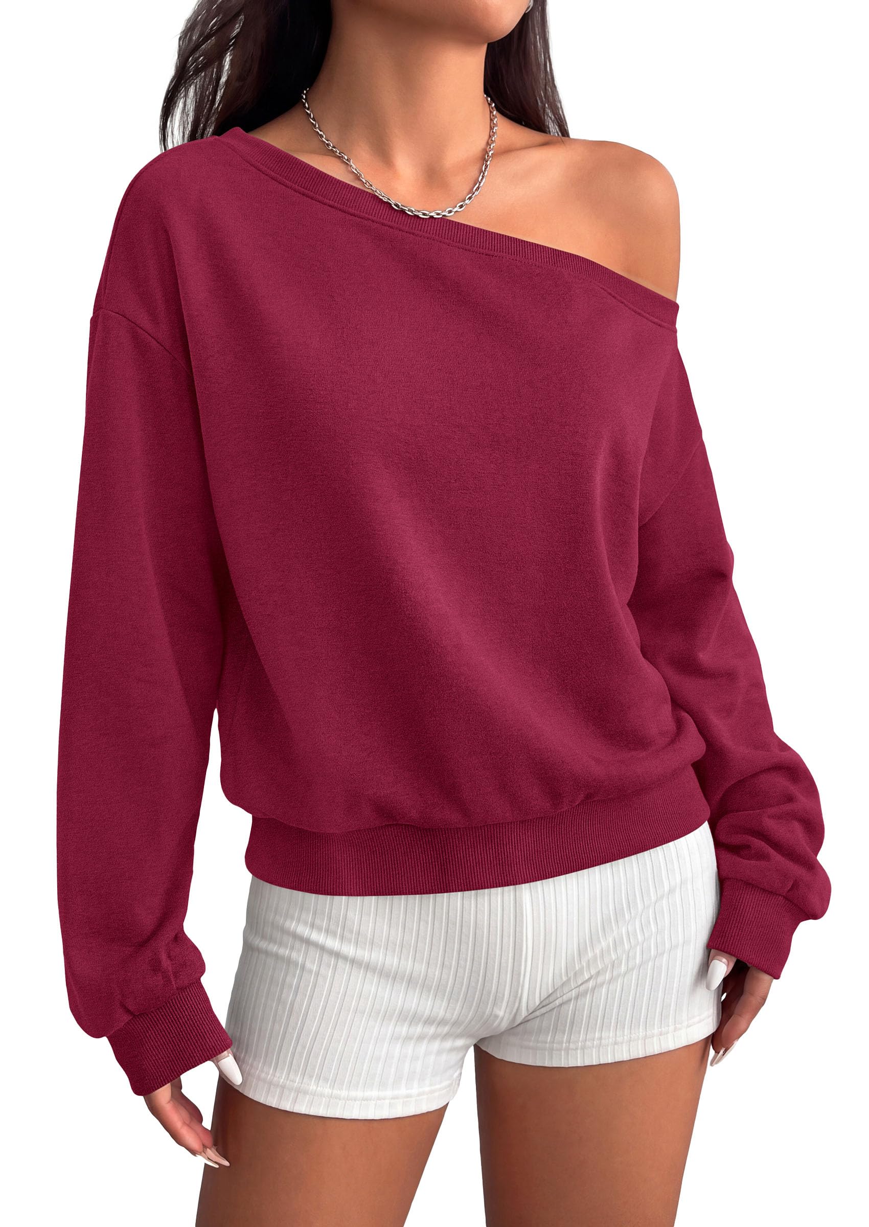 Womens Off The Shoulder Sweatshirt Fall Long Sleeve Tops