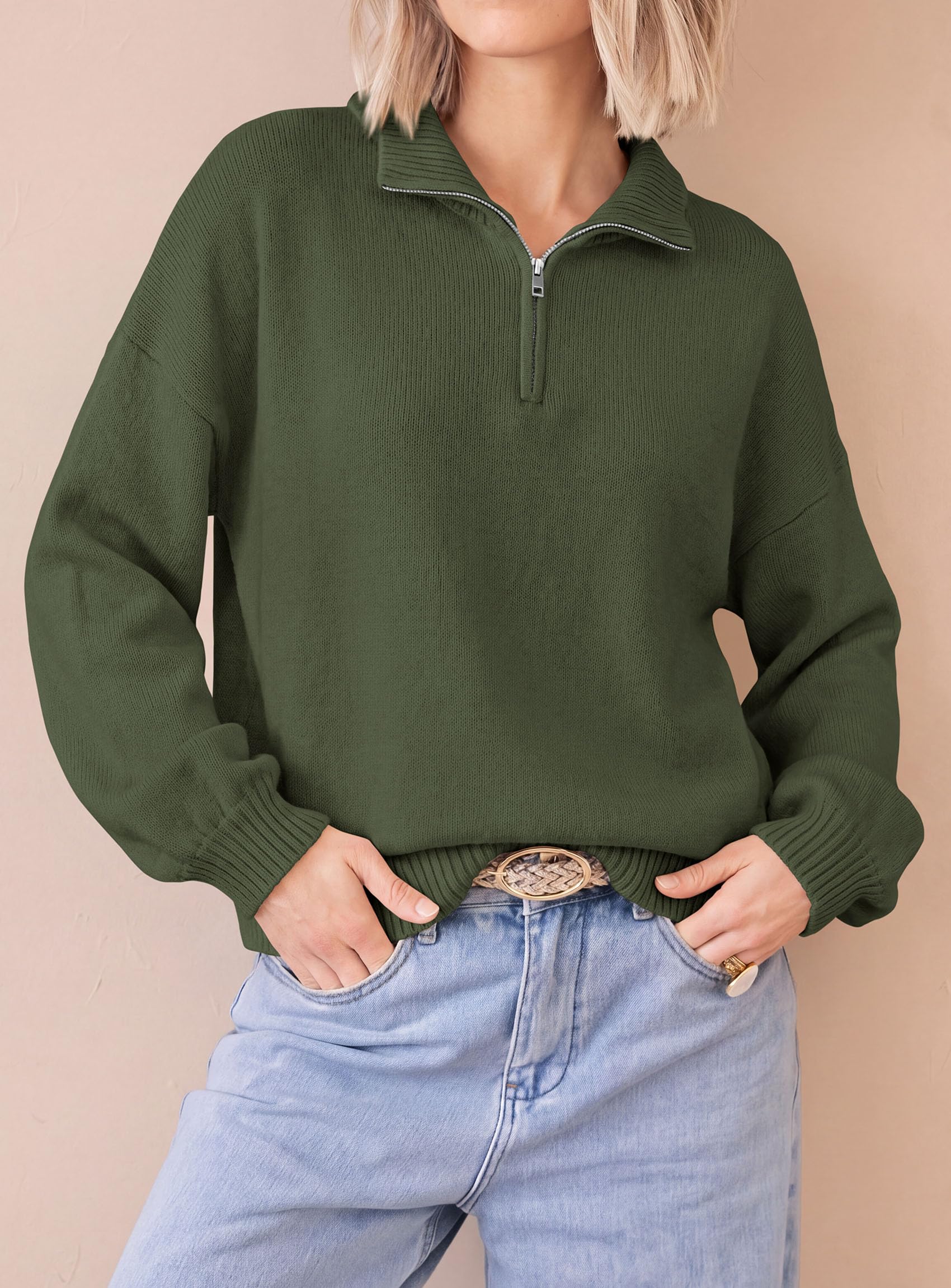 Women's Sweaters Oversized Quarter Zip Pullover Fall Outfits