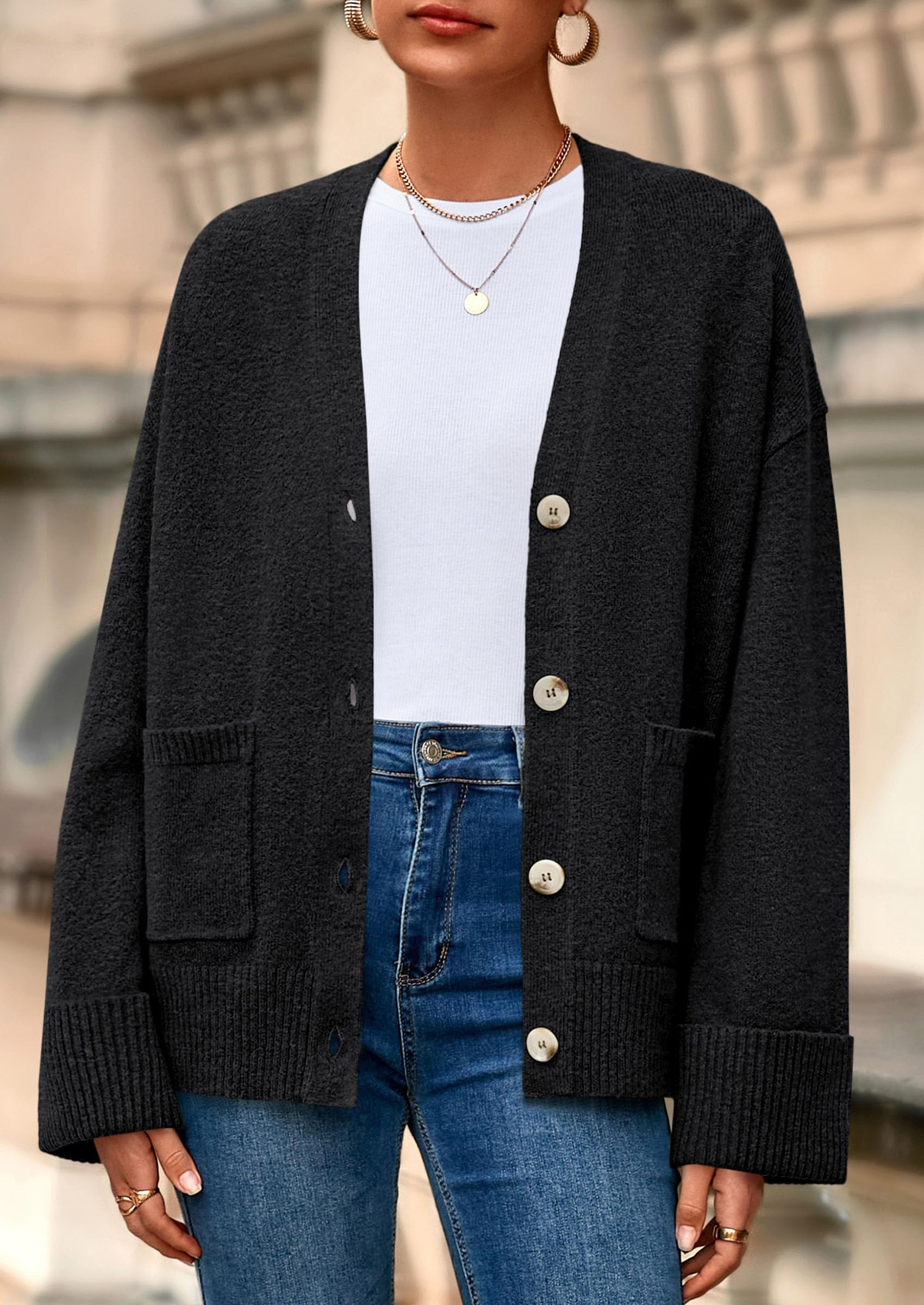 Women's Winter Oversized Cardigan Sweaters (Black,S)