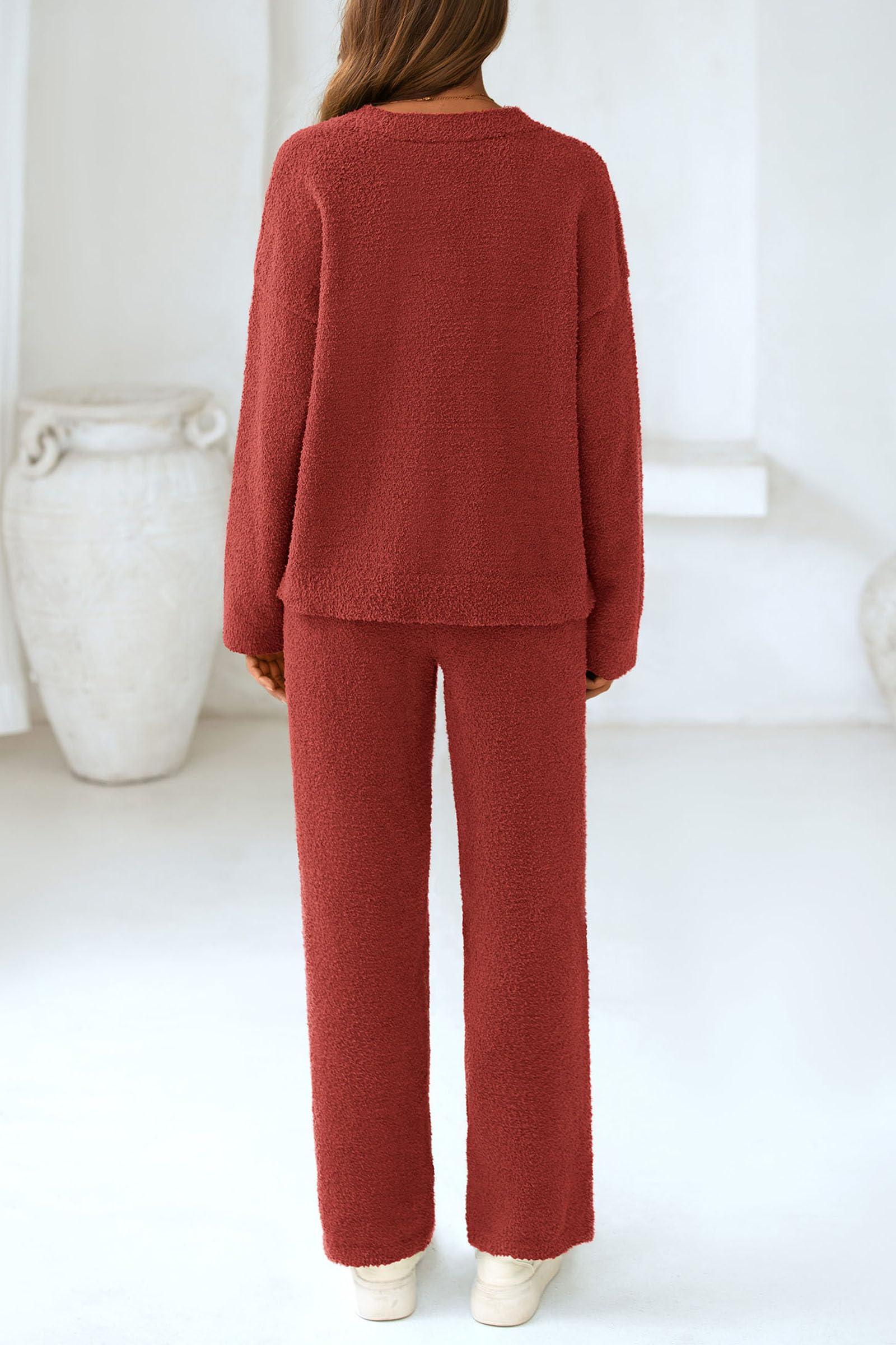Lounge Sets for Women Fall 2 Piece Fuzzy Sweater Pajama Set