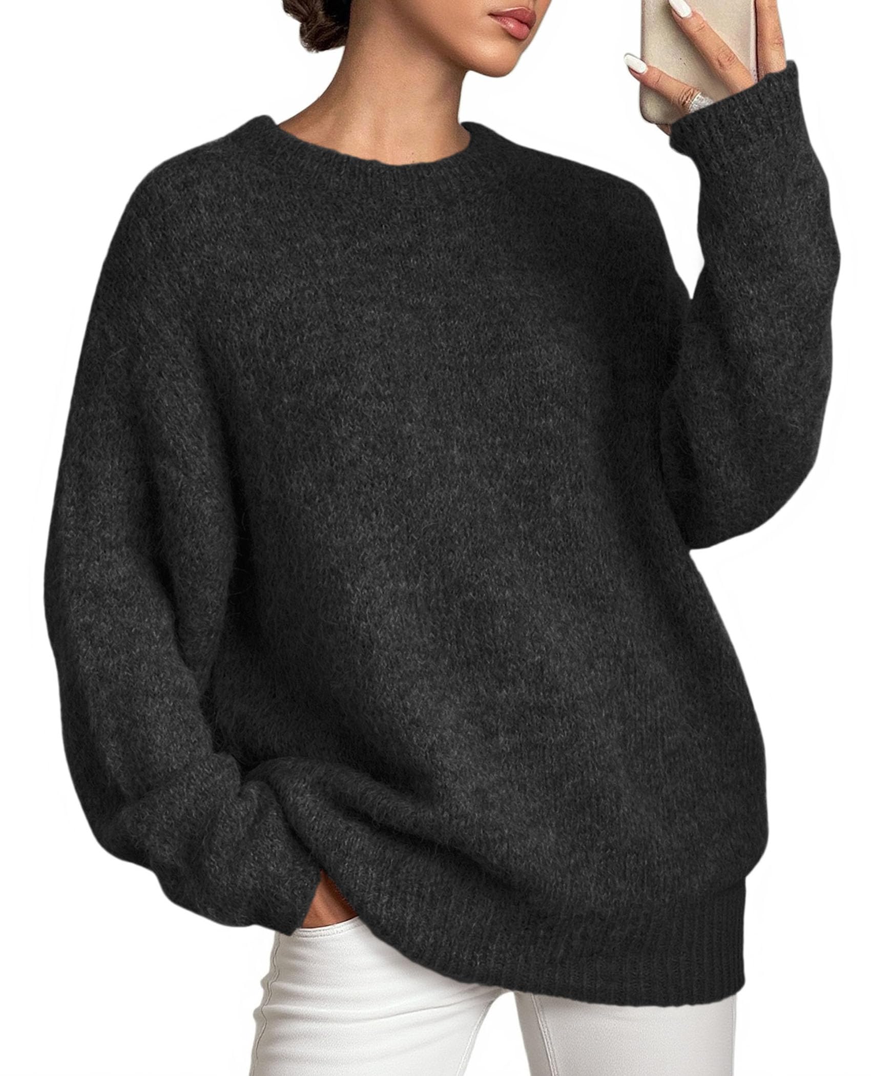 Womens Long Sleeve Oversized Pullover Sweater,Black,S