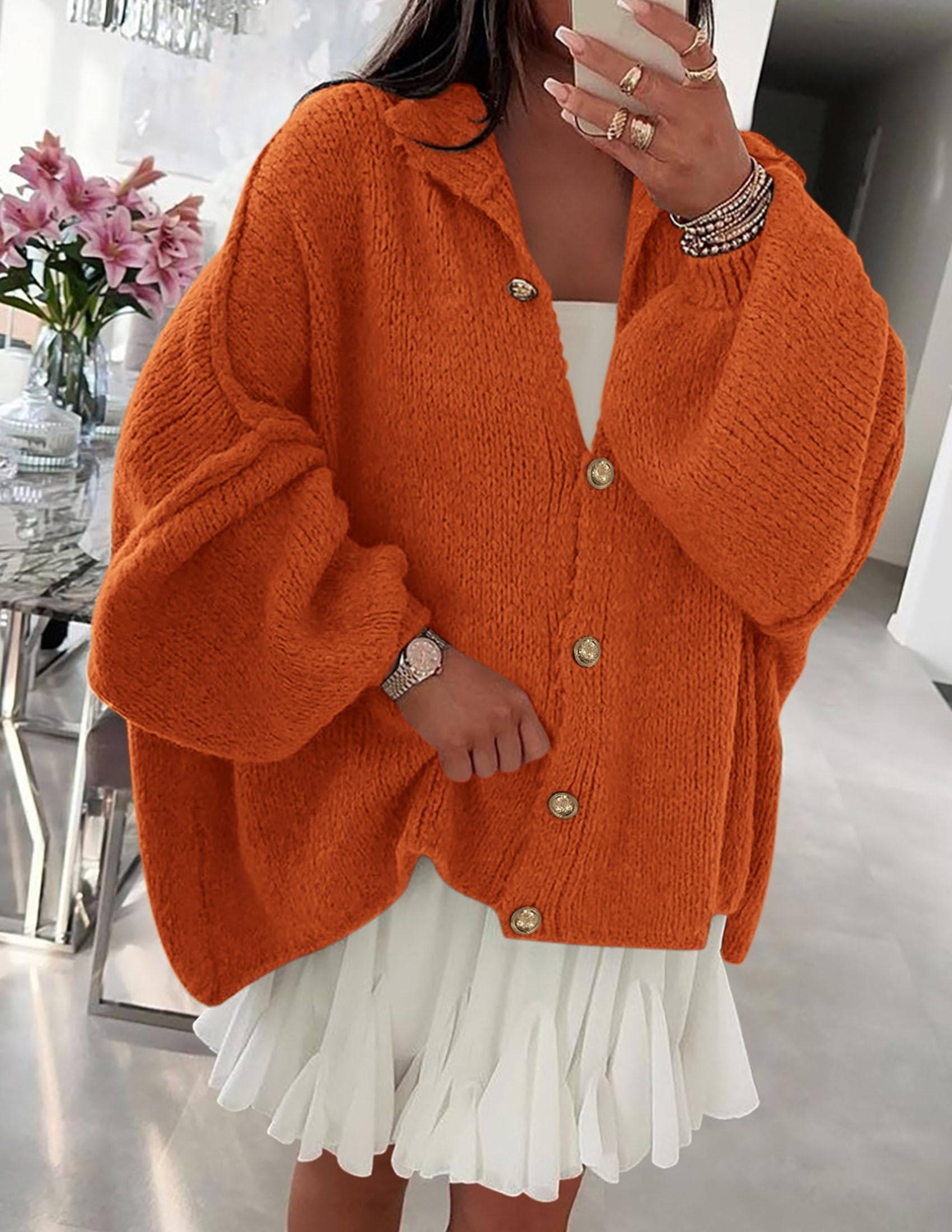 Women's Oversized Chunky Cardigan Sweaters(Orange,Small)