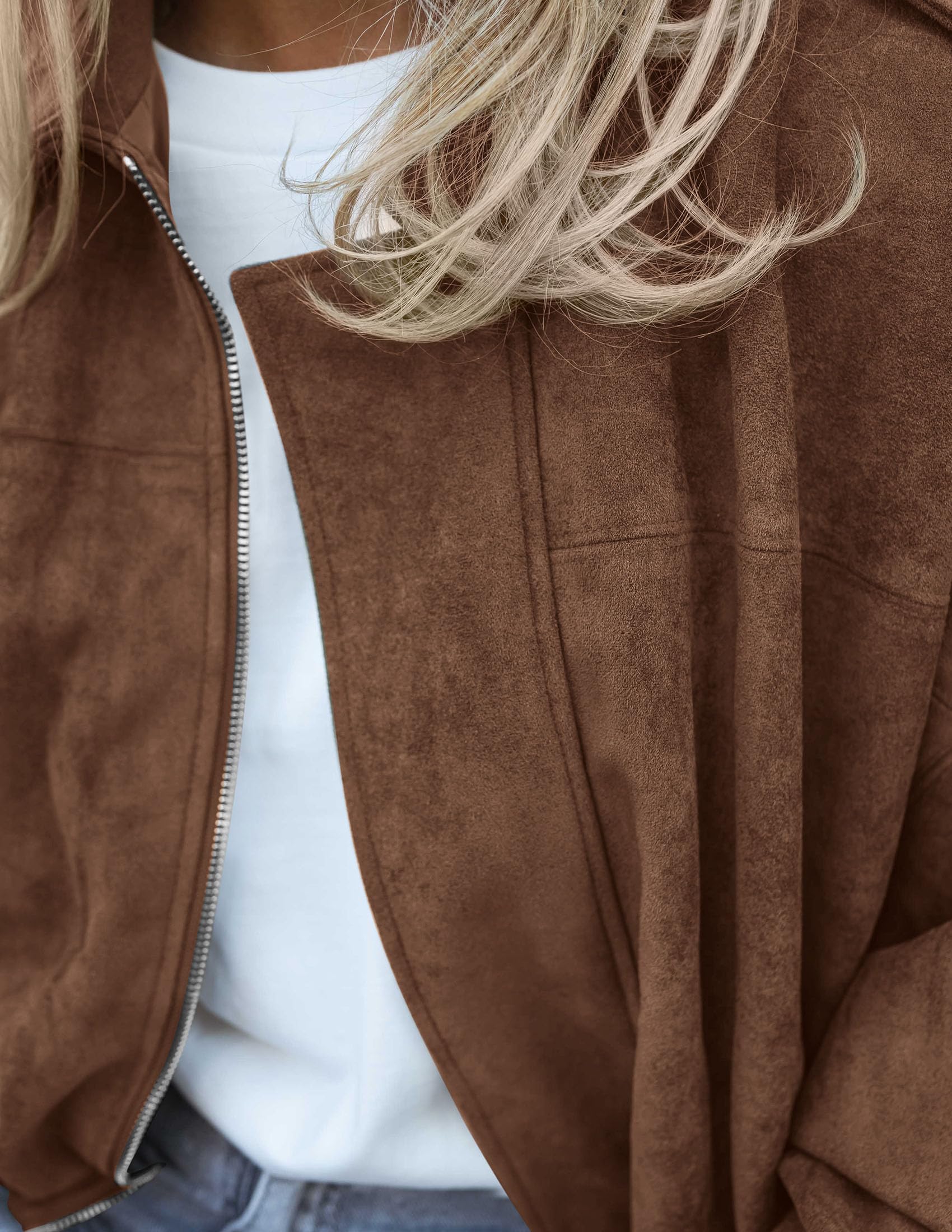 Faux Suede Jacket Women Fall Cropped Western Bomber Jacket