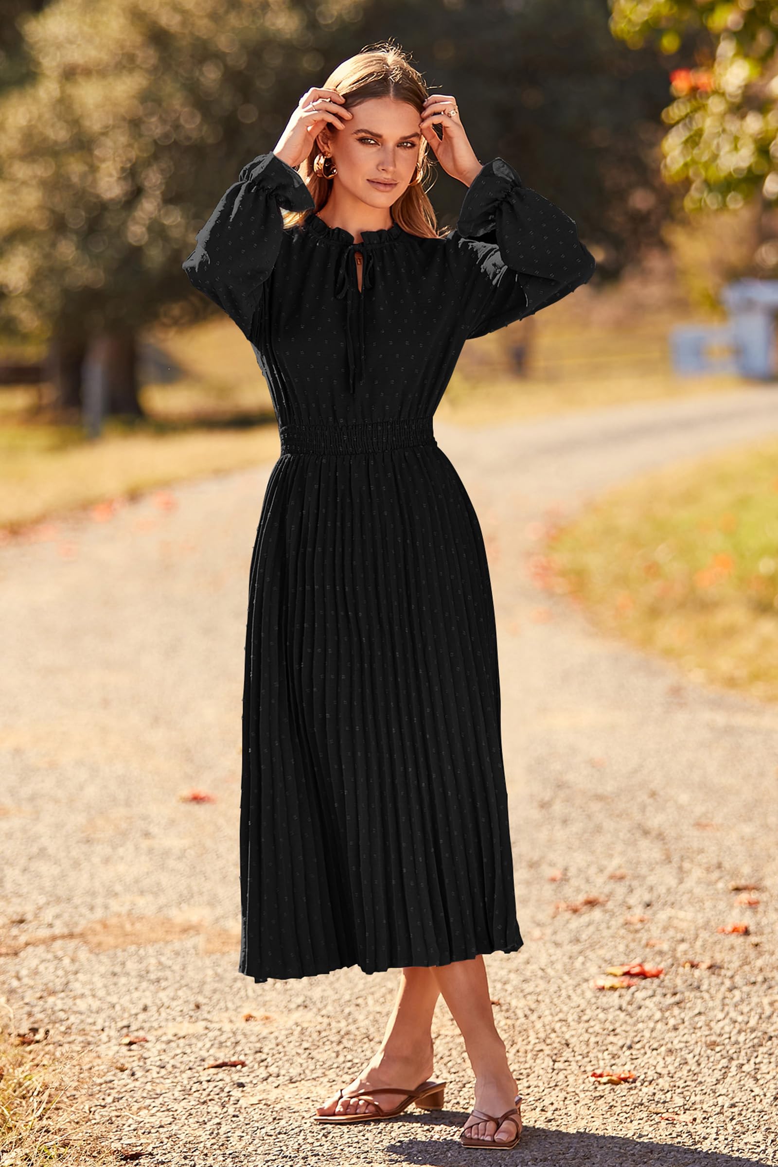Women's Fall Midi Wedding Guest Dress(Black,Small)