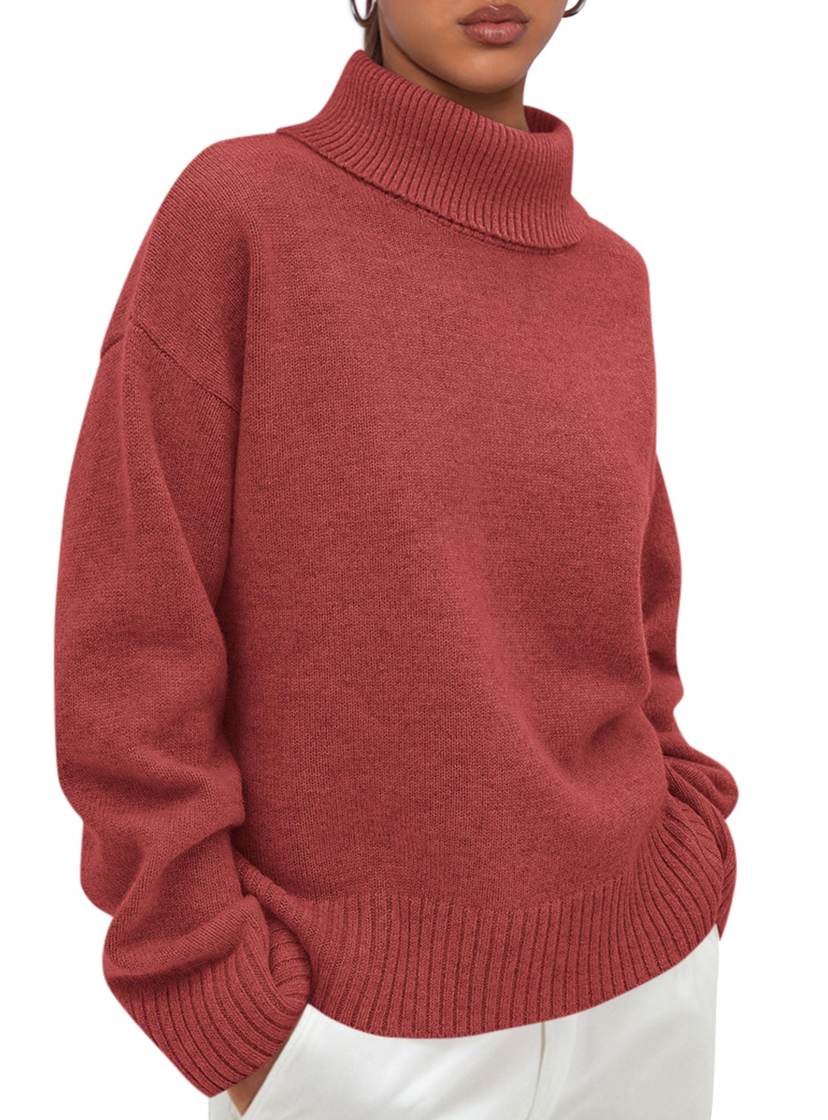 Womens Turtleneck Long Sleeve Knit Sweater,Burnt Orange,S