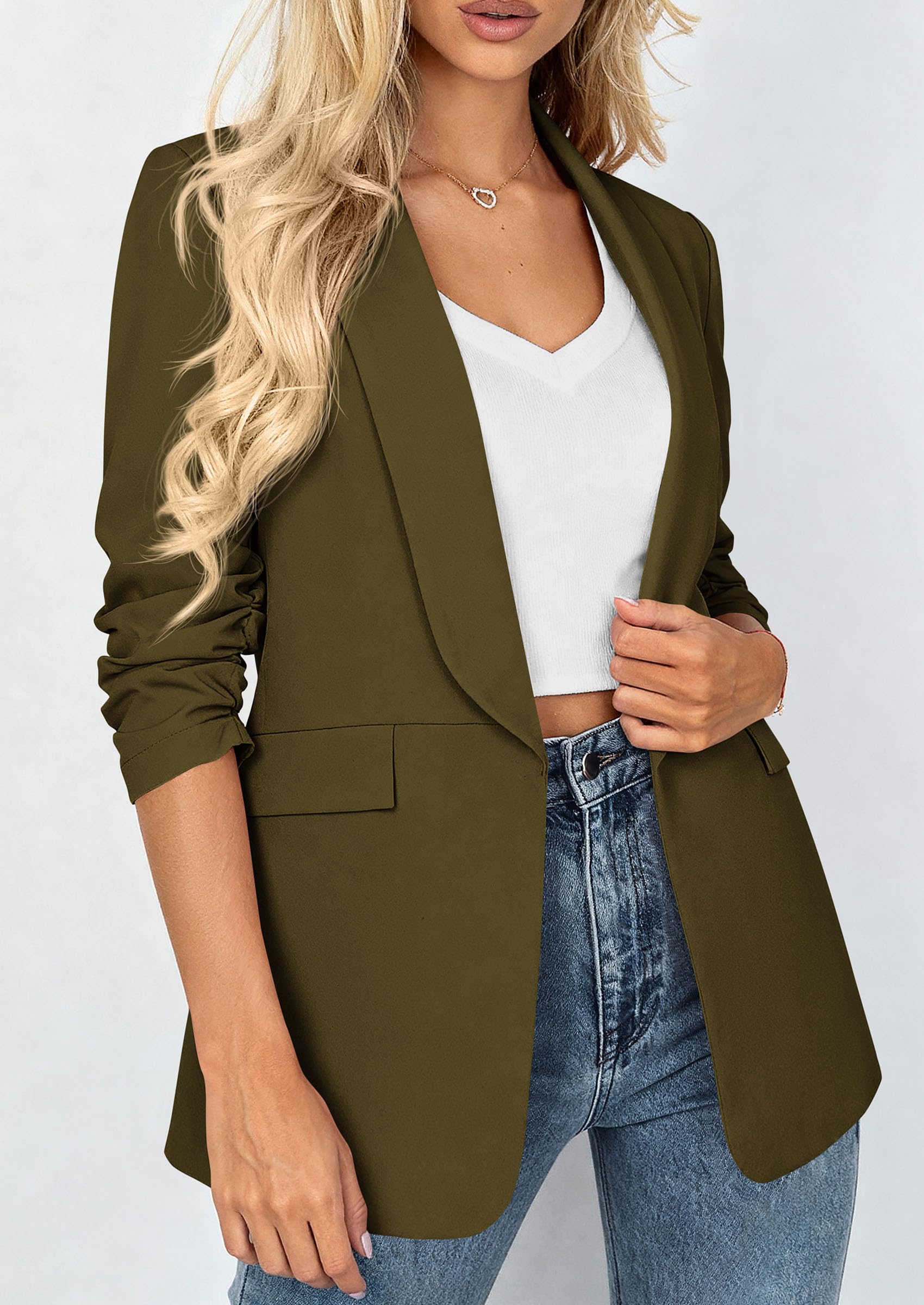 Women's Summer Blazers Business Casual Outfits Army Green,XS