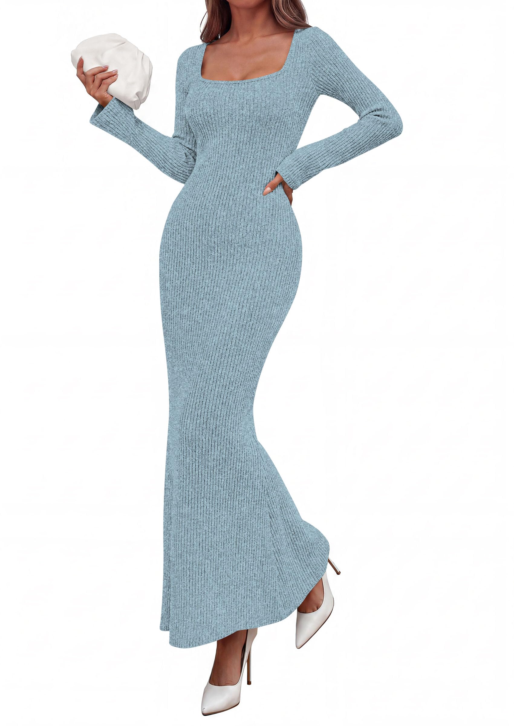 Women's Fall Long Sleeve Dresses Maxi Bodycon Sweater Dress