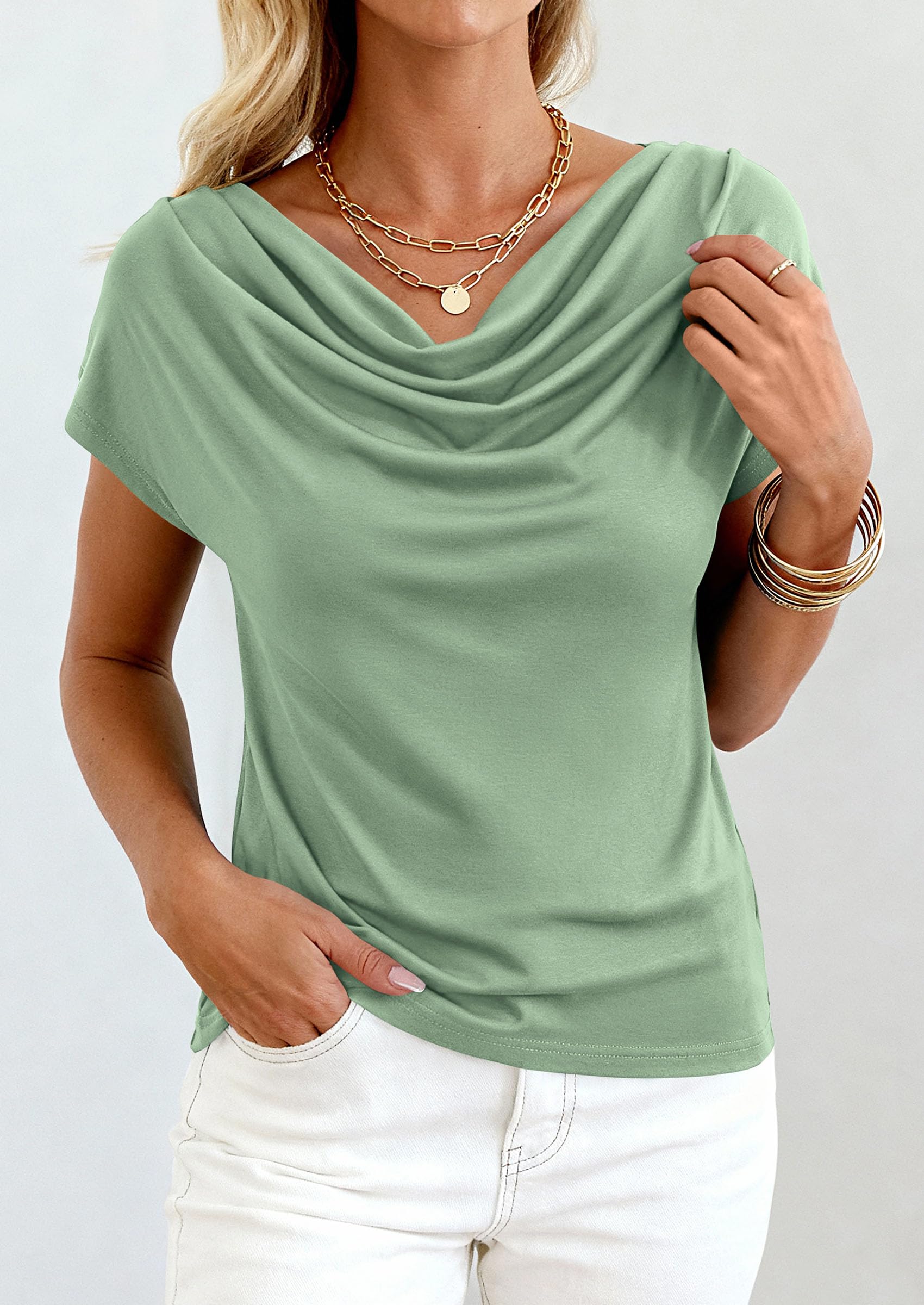 Womens Tops Dressy Business Casual Work Blouses, Sage Green,XS