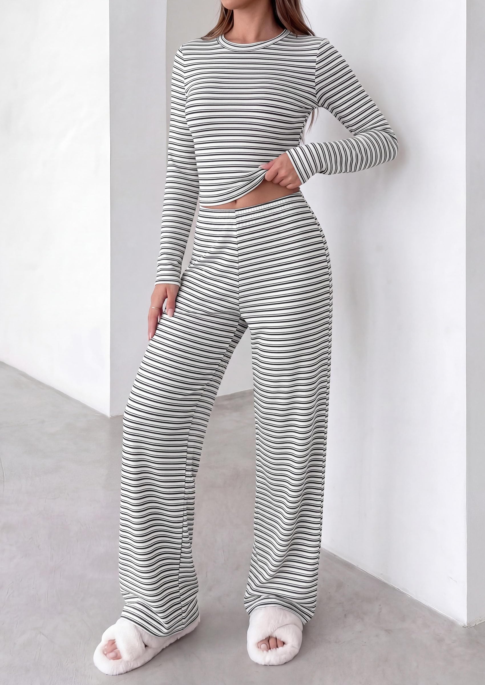 Lounge Sets for Women Fall 2 Piece Knit Matching Striped Set