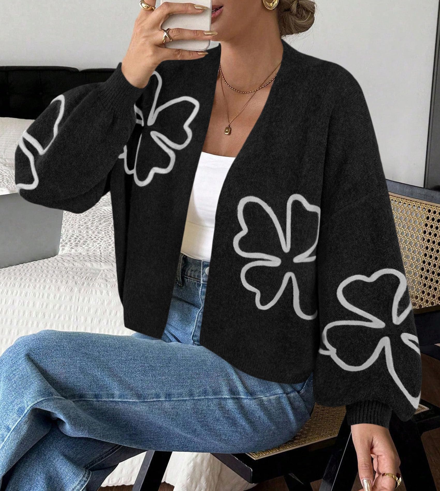 Women's Floral Oversized Cardigan Sweaters Trendy Fall Outfits