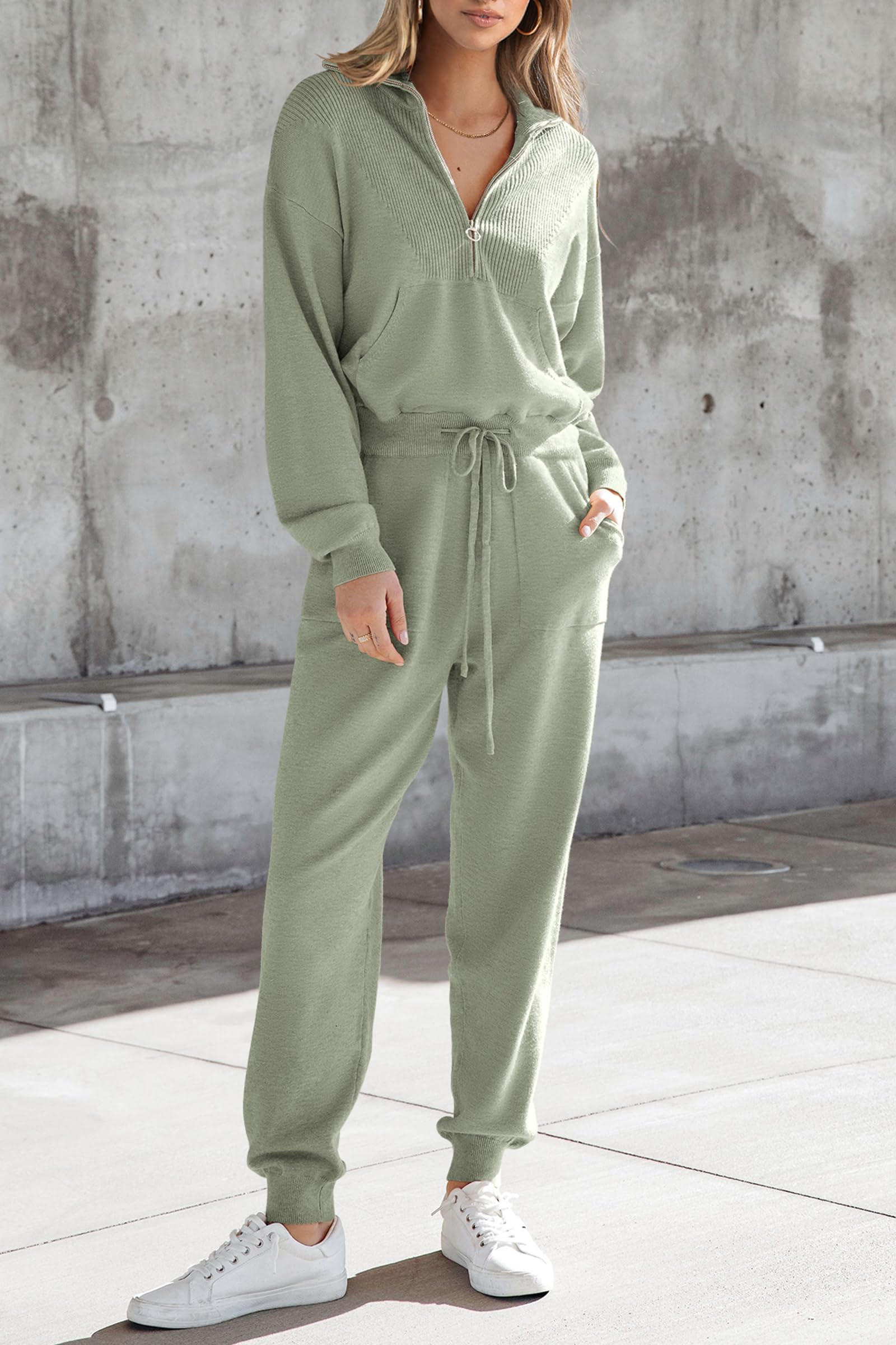 Women's 2 Piece Sweatsuits Set Fall Outfits(Light Green,S)