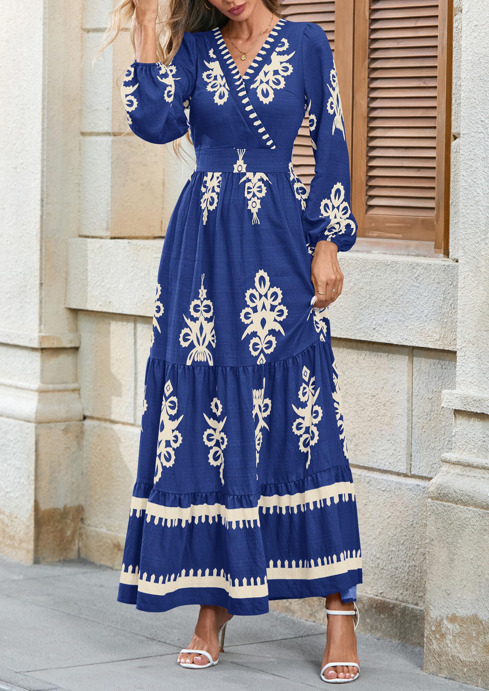 Women's Long Sleeve Floral Boho Maxi Wedding Guest Dress