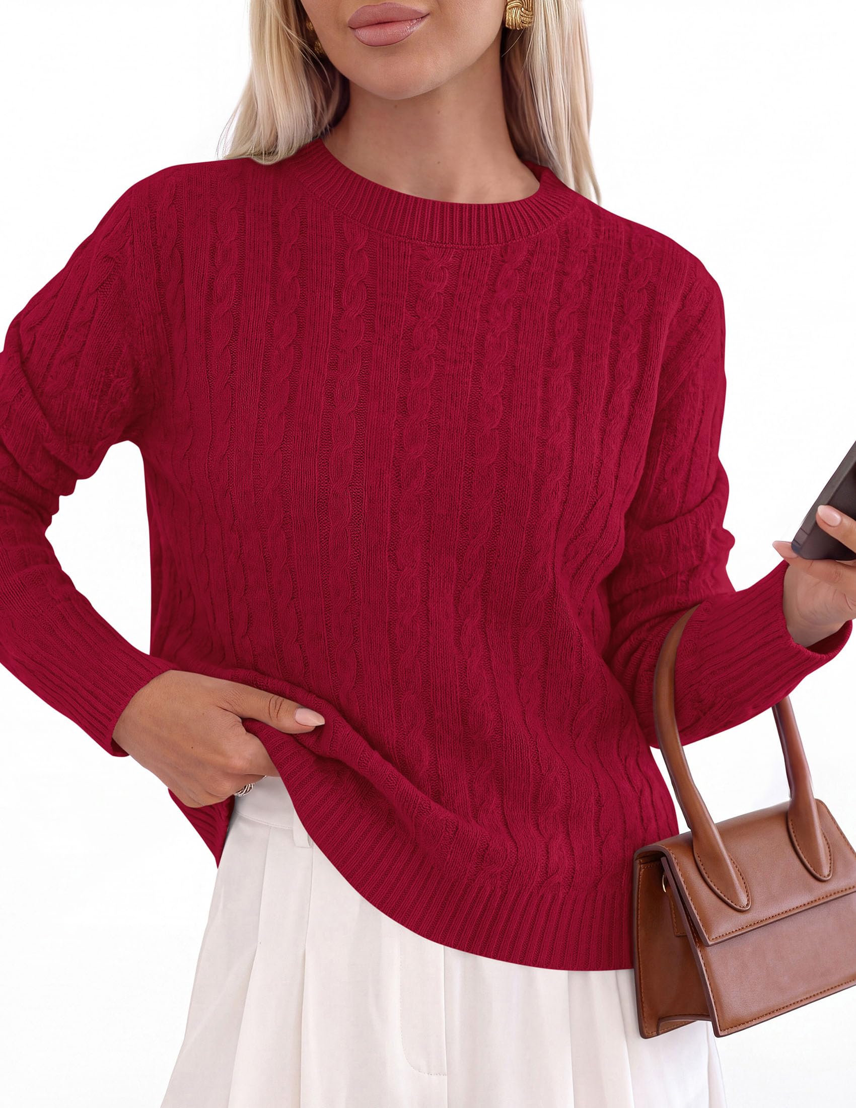 Womens Cable Knit Crewneck Fall Sweater Long Sleeve Tops 2026