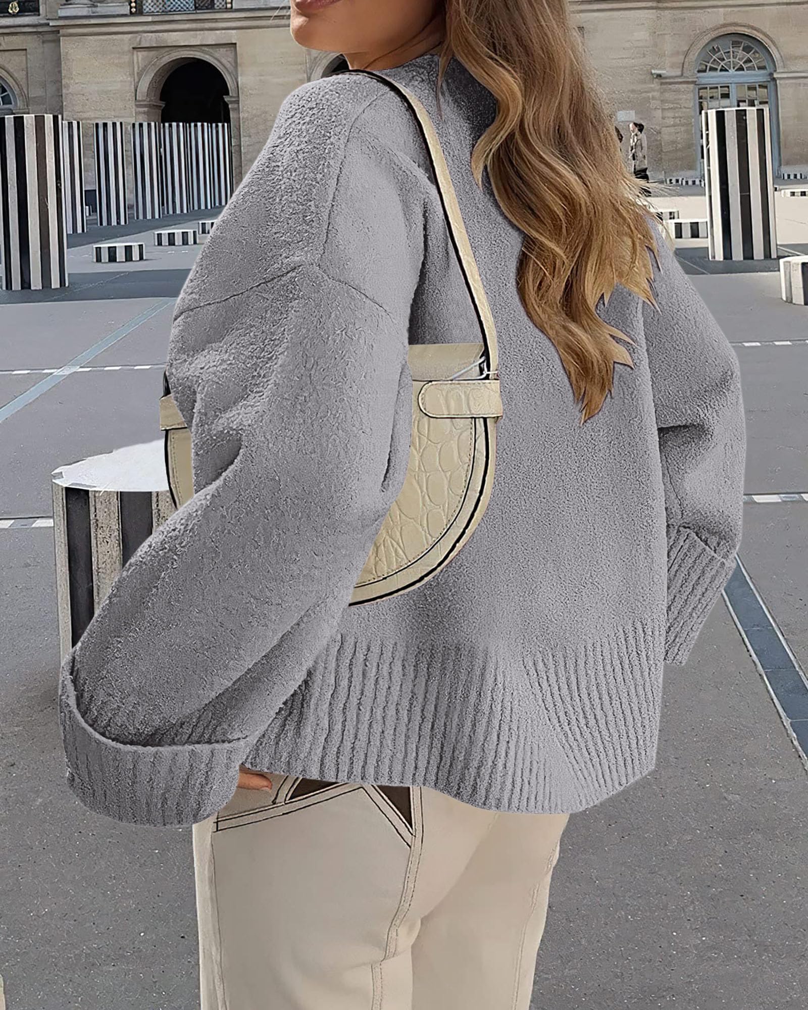 Women's Fall Fashion Cozy Oversized Sweaters(Light Grey,XS)