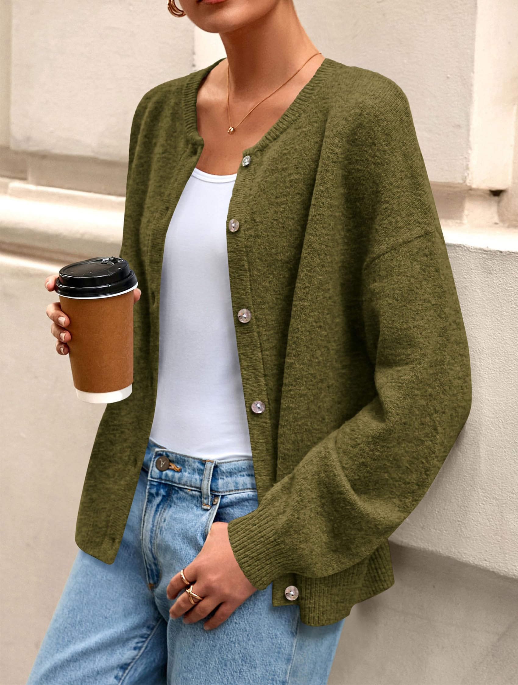 Womens Long Sleeve Cardigan Sweaters Button Down Knit Tops