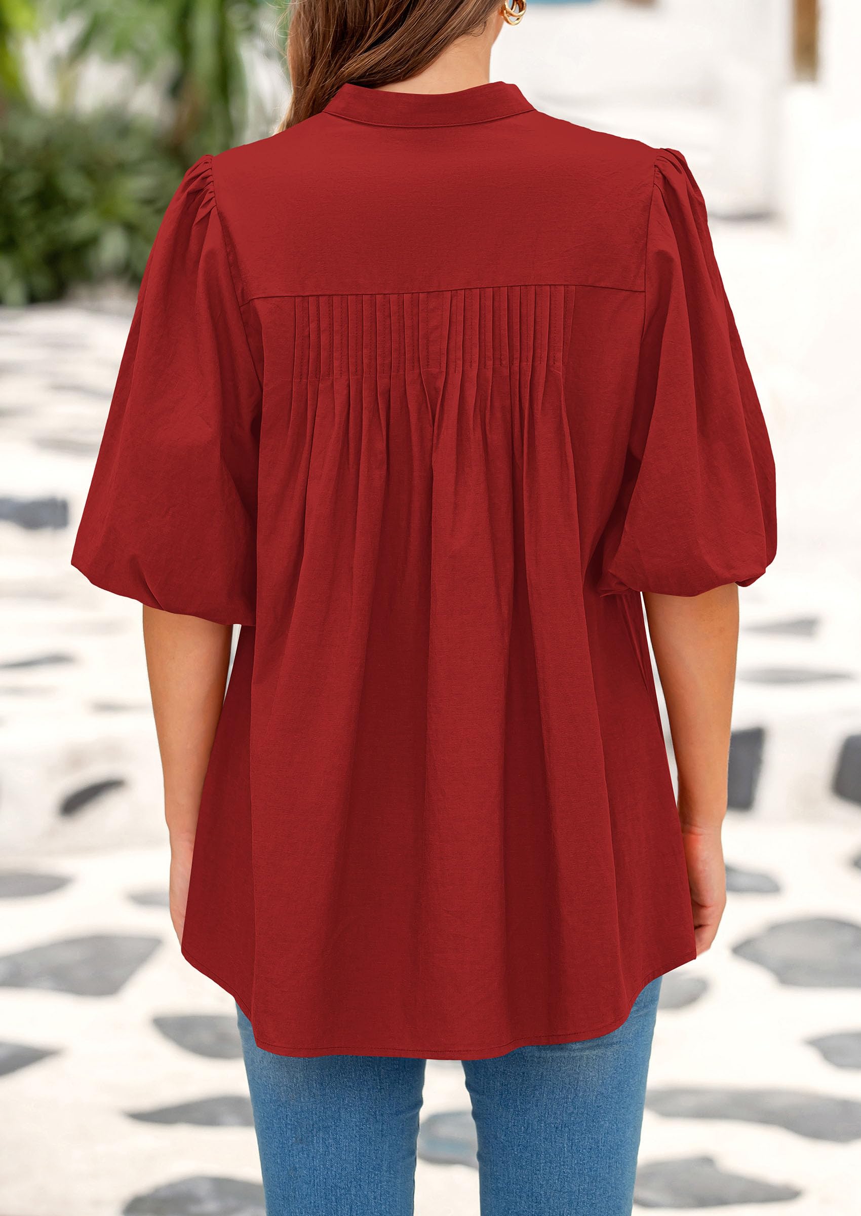 Short Sleeve Henley Shirts for Women,Red,S
