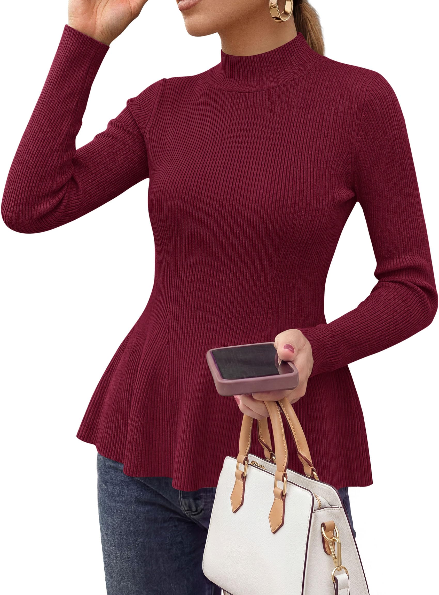 Women's Long Sleeve Peplum Tops Knit Pullover Fall Sweaters