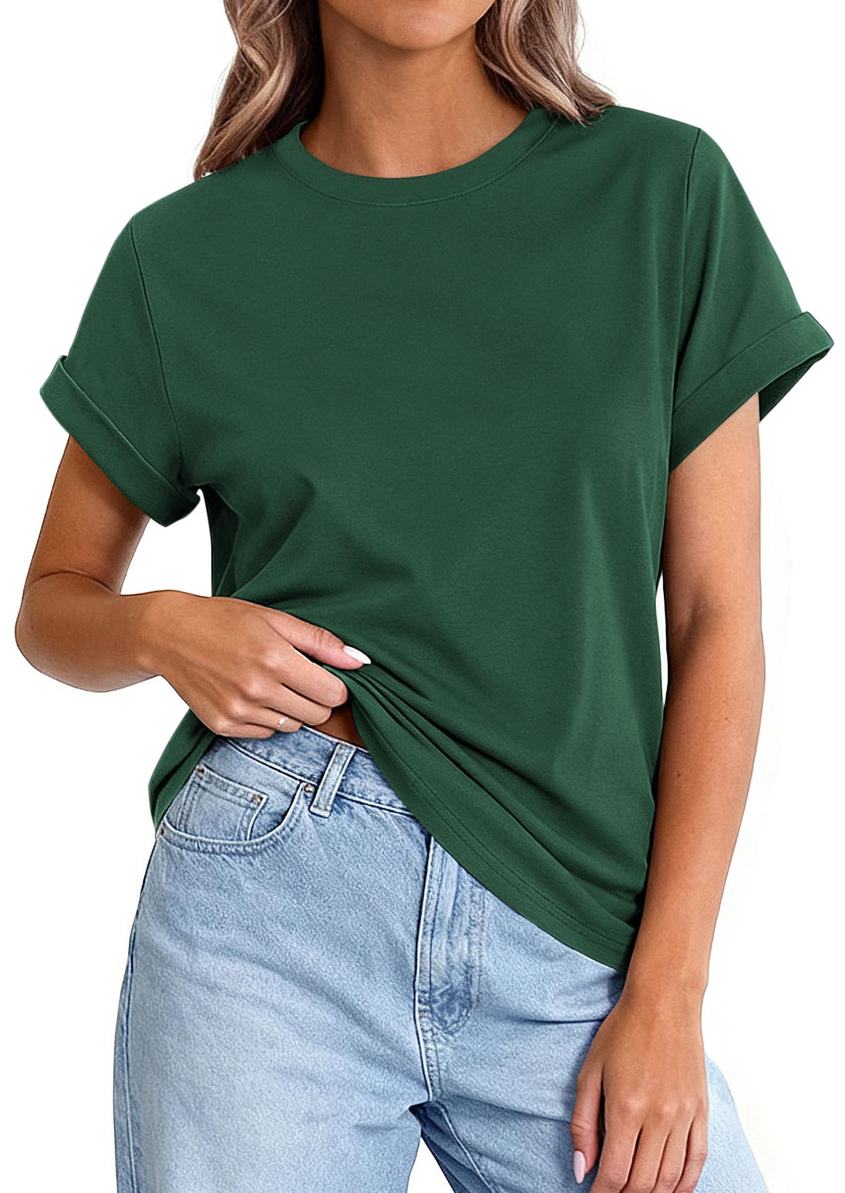 Womens Summer Tops Short Sleeve Shirts,Dark Green,S
