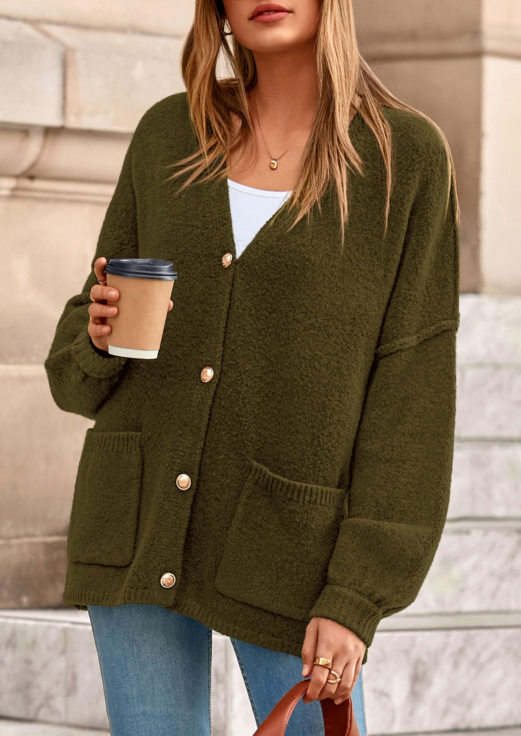 Oversized Chunky Cardigan Sweaters for Women Army Green,S