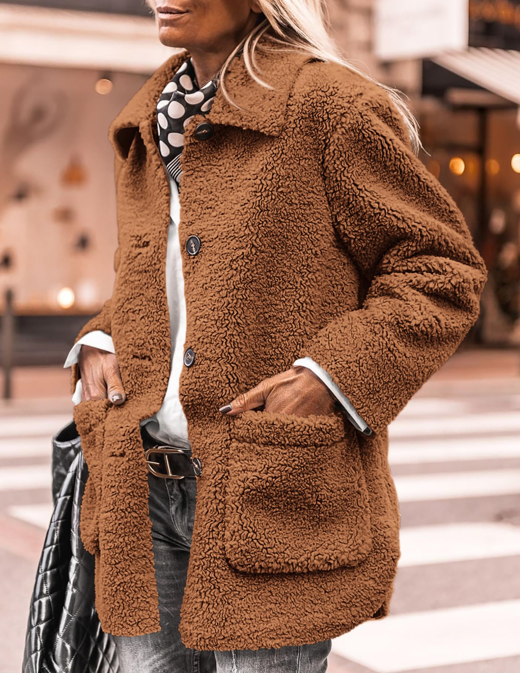 Women's Fleece Sherpa Coats Winter Outfits Golden Camel,S