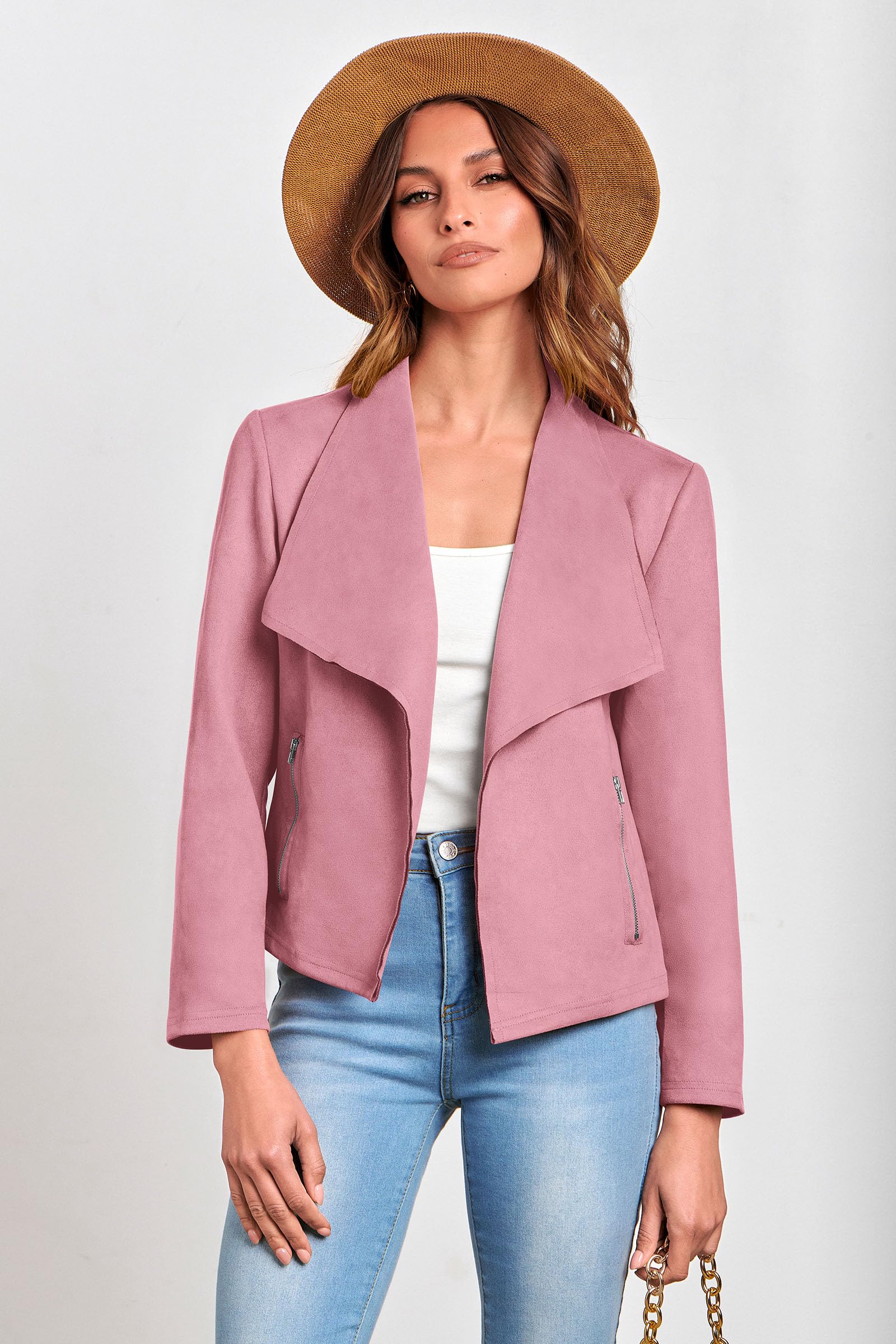 Women's Fall Fashion Faux Suede Jackets(Pink,Small)
