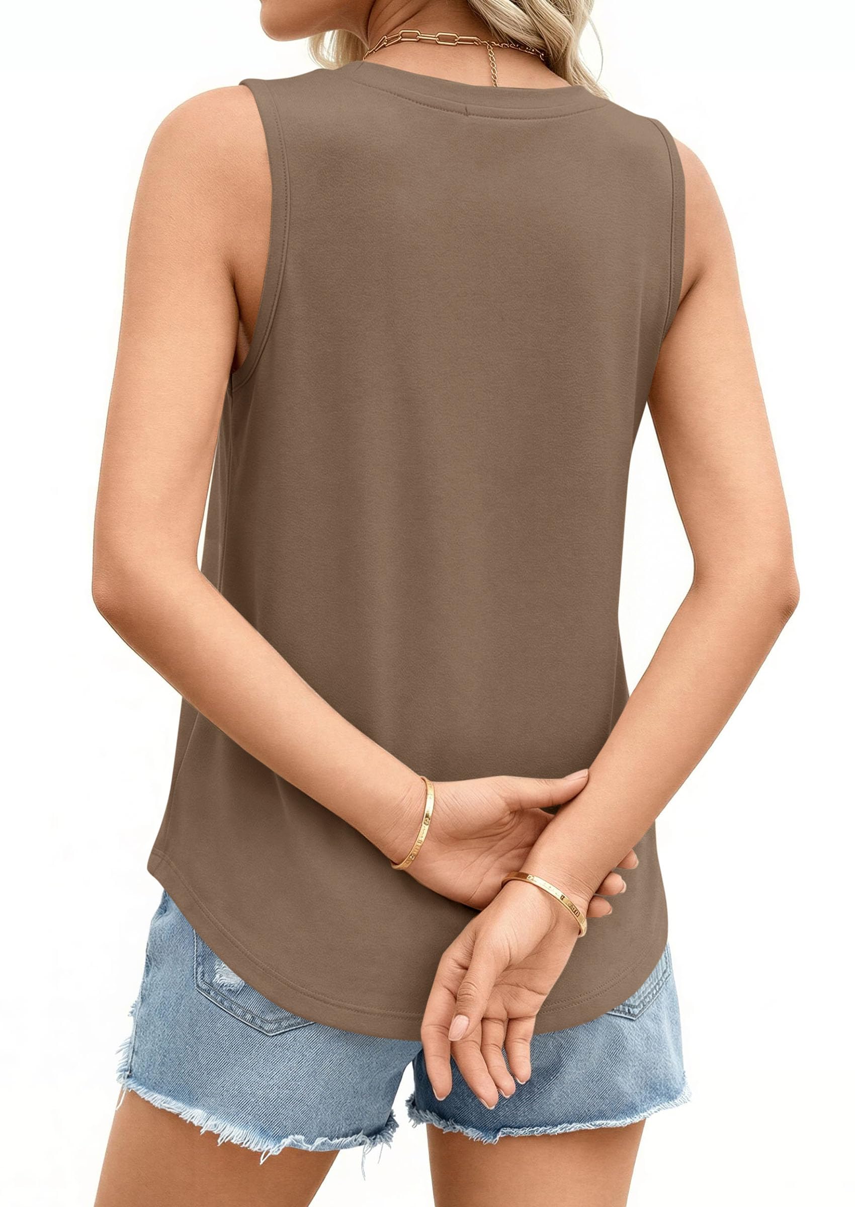 Women's Wide Strap Sleeveless Tank Tops,Khaki,S