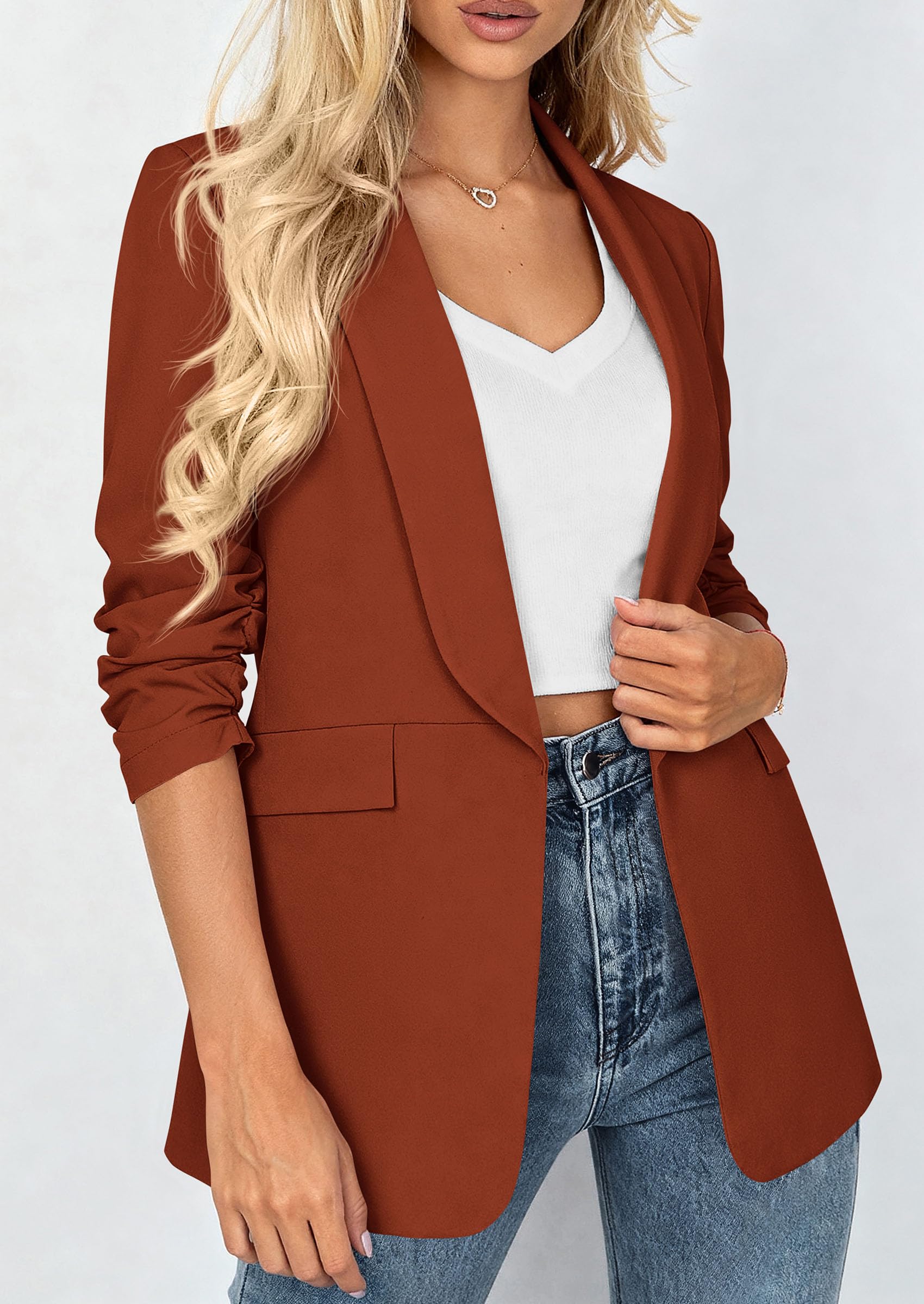 Women's Summer Blazers Business Casual Outfits Rust,XS