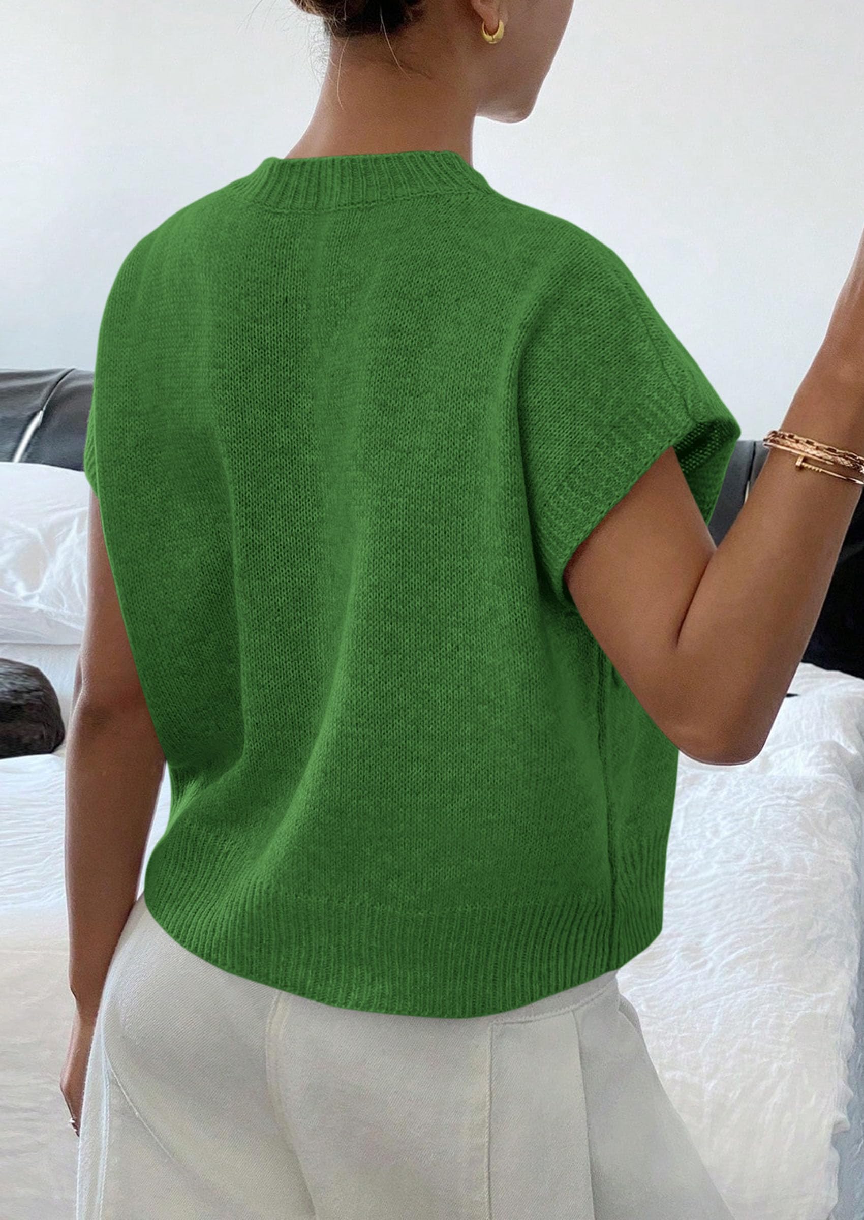 Women's Summer Short Cap Sleeve Sweater Vest (Green,S)