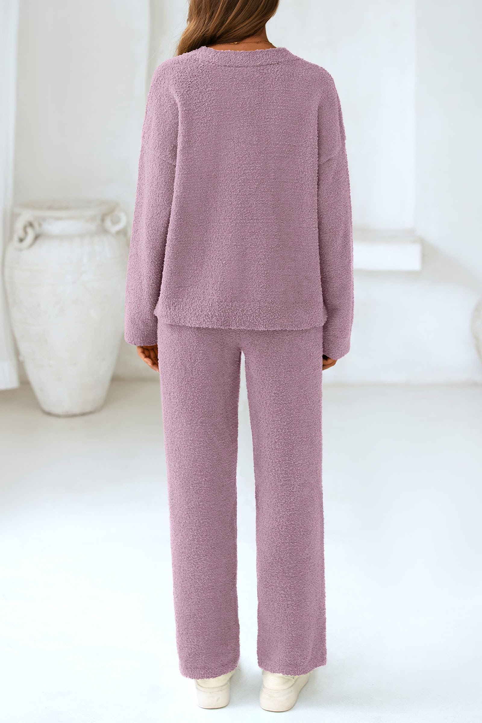Lounge Sets for Women Fall 2 Piece Fuzzy Sweater Pajama Set
