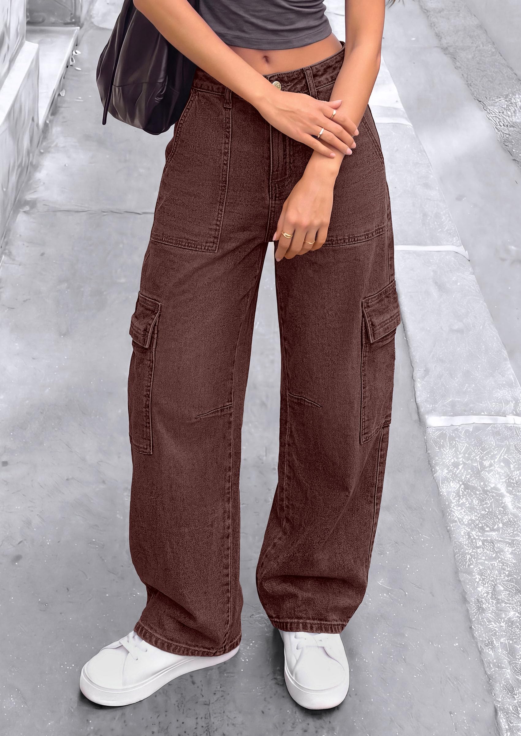 Barrel Pants Women Wide Leg Baggy Denim Jeans Brown,4