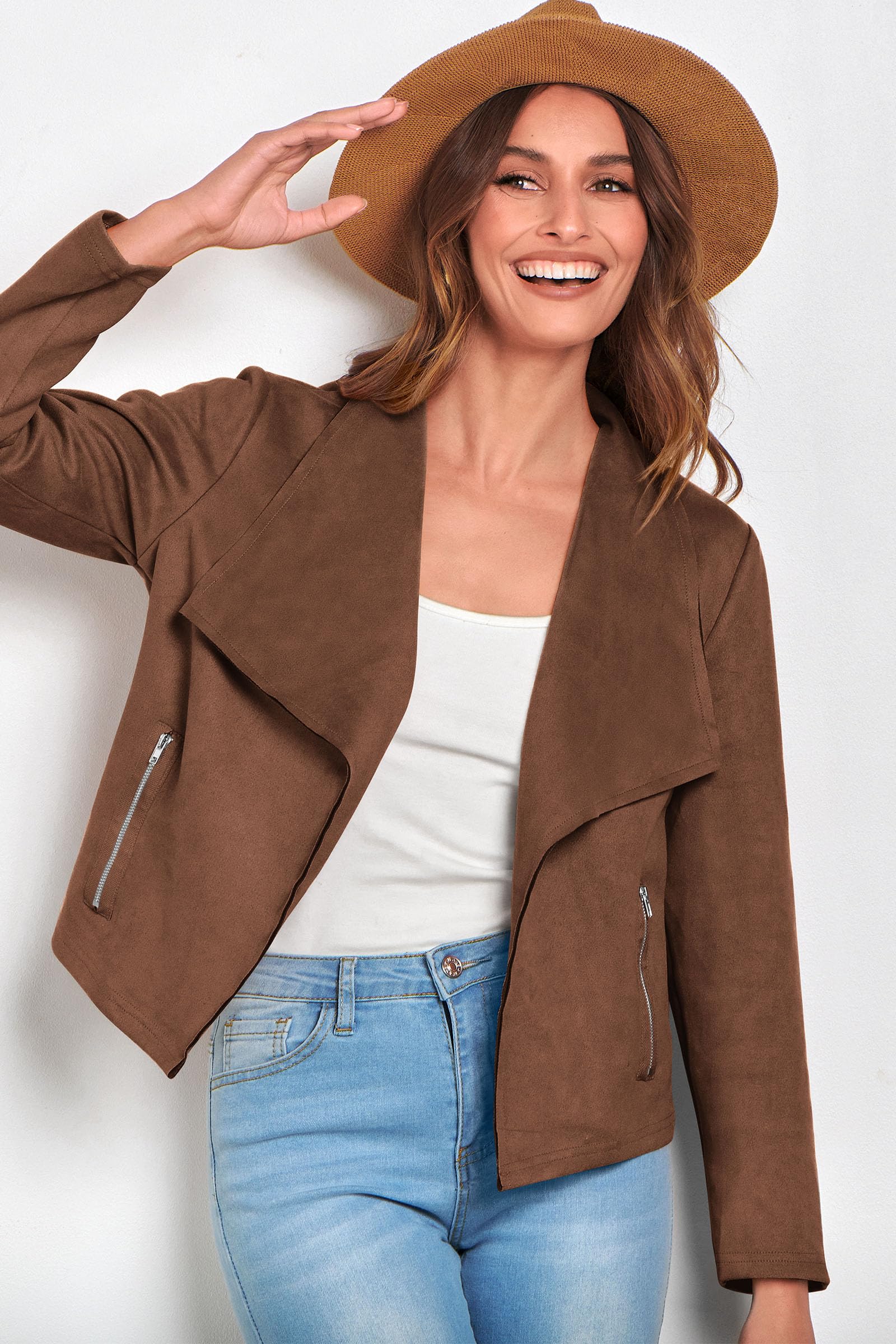 Women's Fall Fashion Faux Suede Jackets(Coffee,Small)