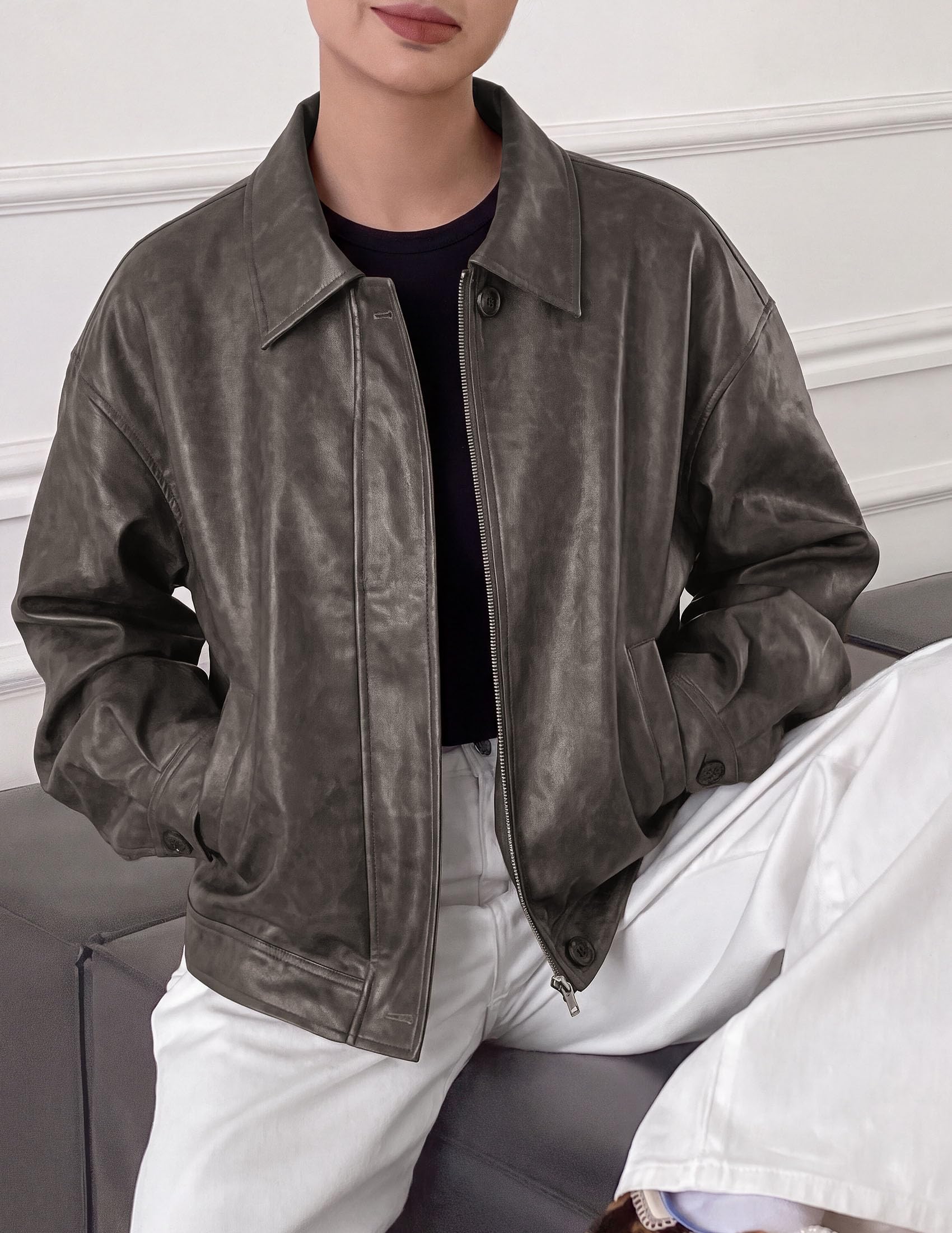Women's Faux Leather Oversized Motorcycle Jackets Fall Outfits