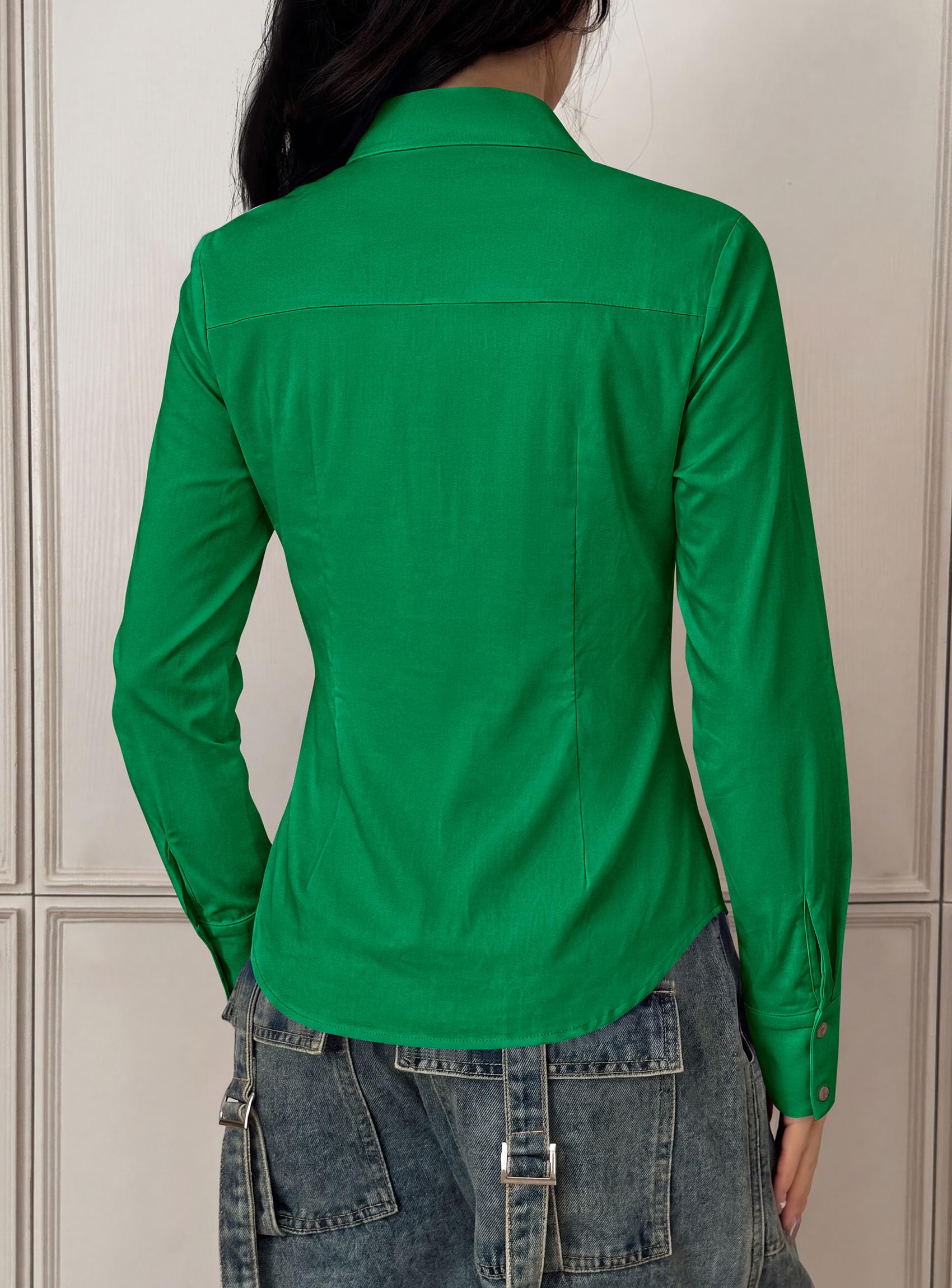Womens Button Down Shirts Long Sleeve Blouse (Green,S)