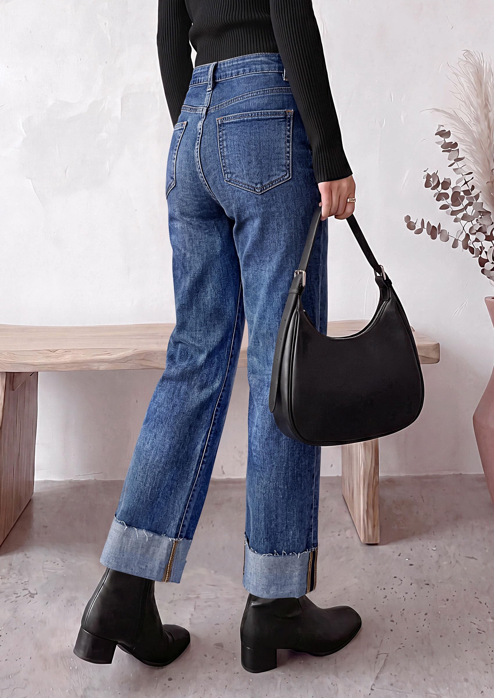 Women's Baggy Denim Jeans Wide Leg Pants Dark Blue 12