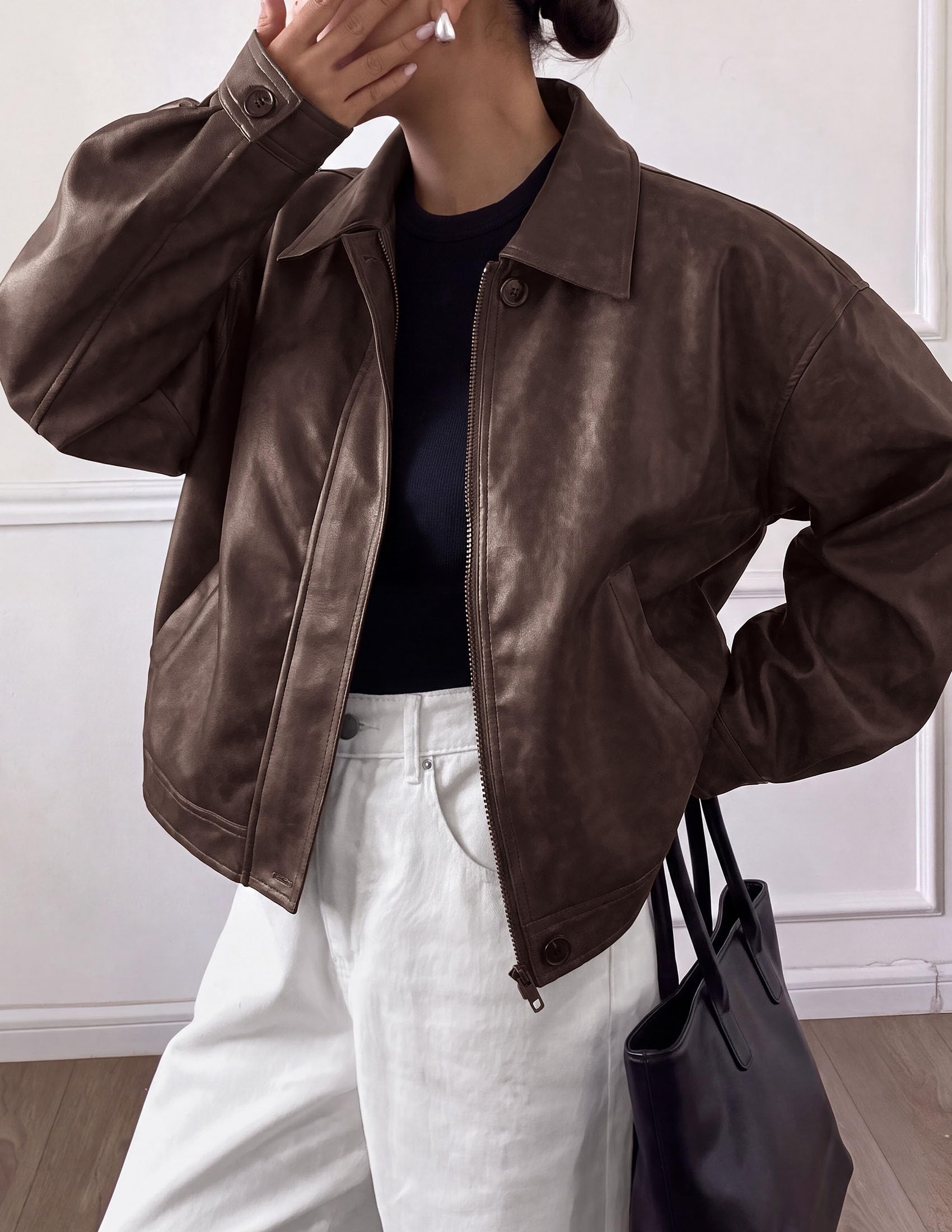 Women's Faux Leather Oversized Motorcycle Jackets Fall Outfits