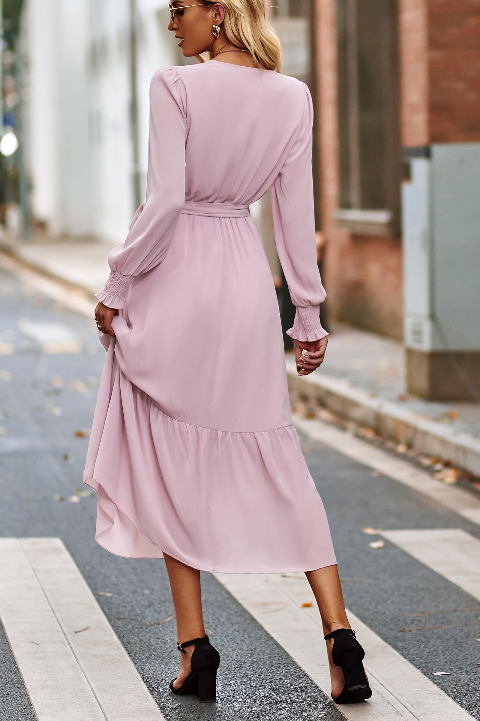 Womens Long Sleeve Boho Maxi Fall Floral Wedding Guest Dresses