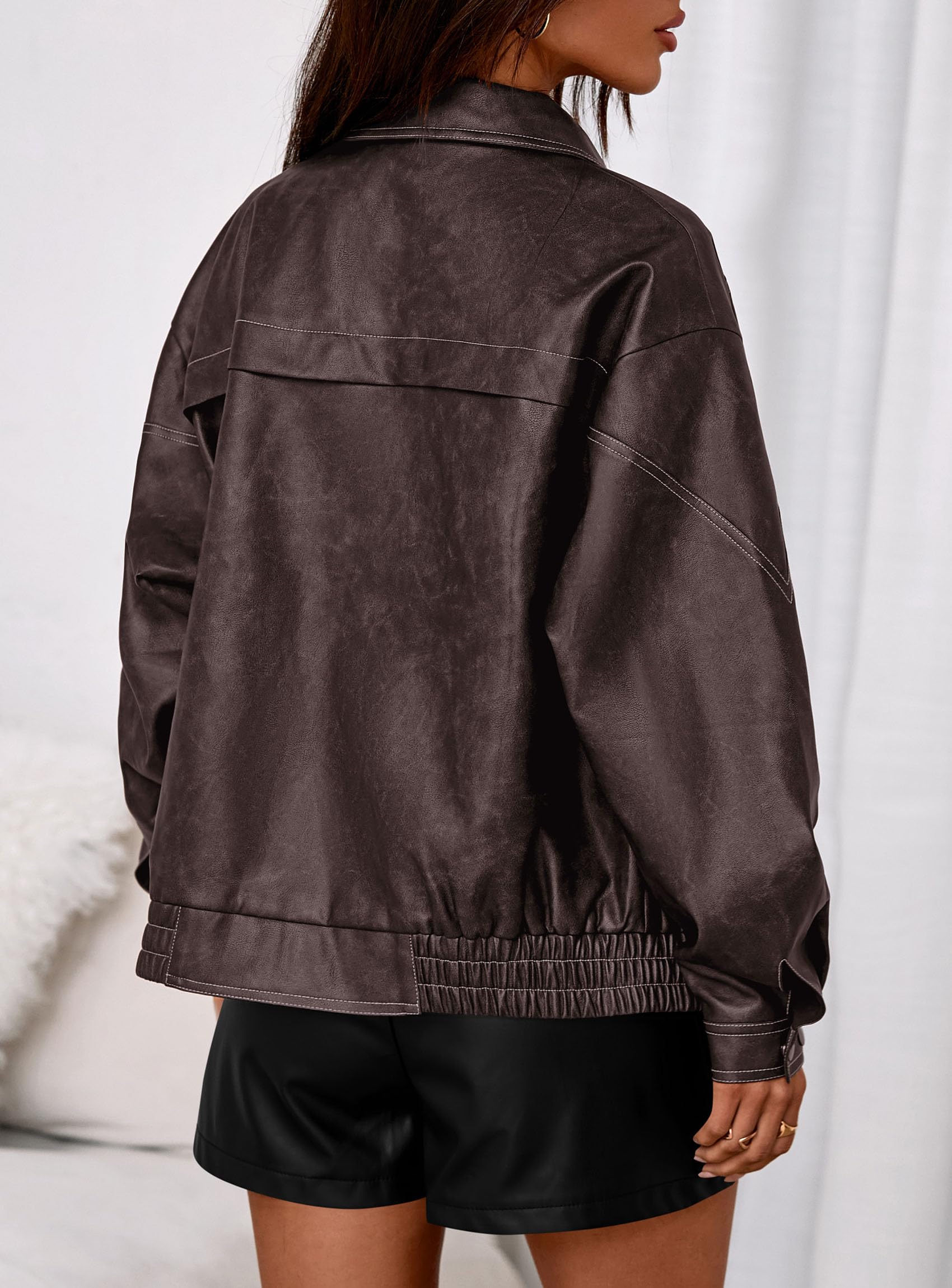 Womens Oversized Faux Leather Jacket Fall Winter Outfits
