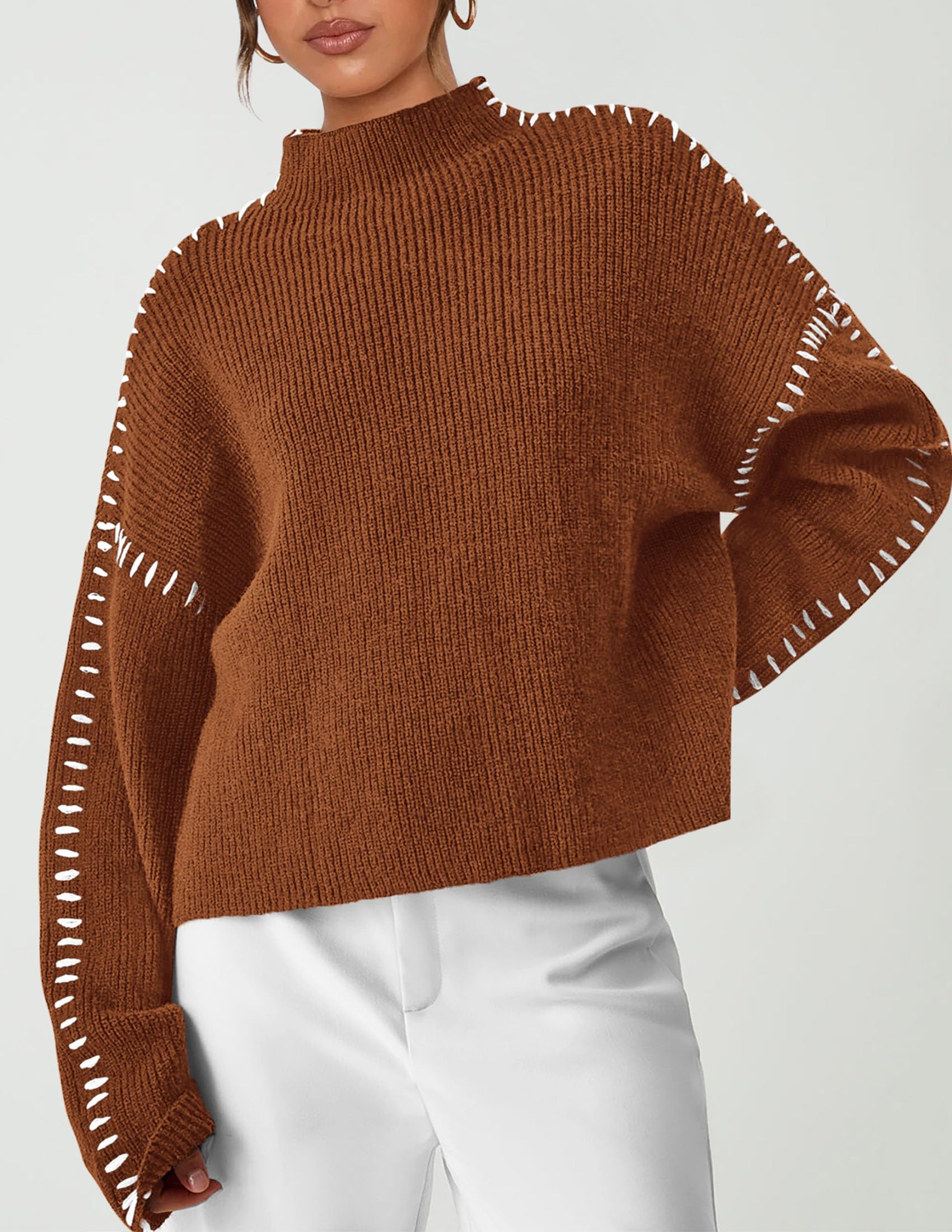 Womens Chunky Knit Oversized Pullover Sweaters,Caramel,S