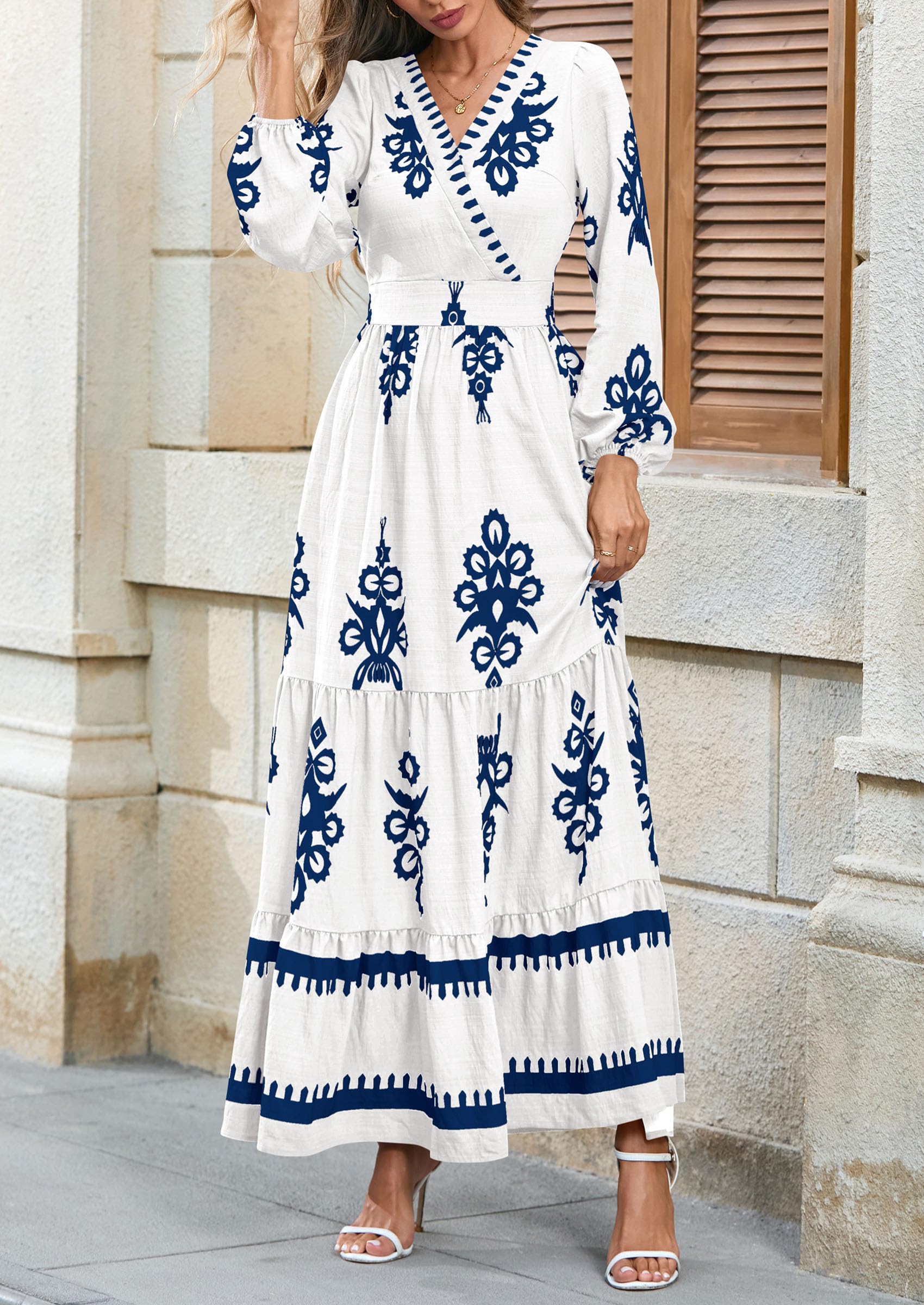 Women's Long Sleeve Floral Boho Maxi Wedding Guest Dress