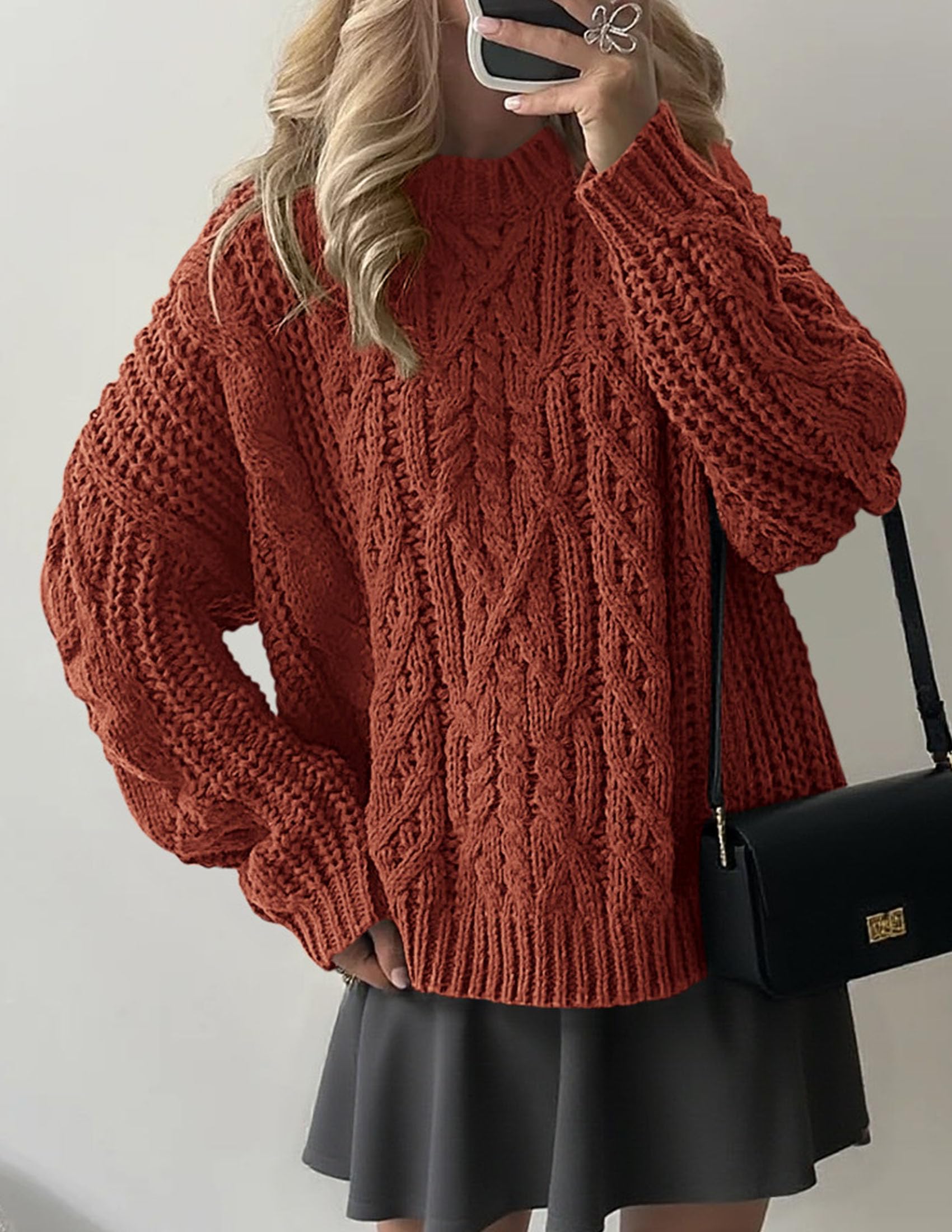 Womens Oversized Fall Sweaters Chunky Cable Knit Pullover Tops