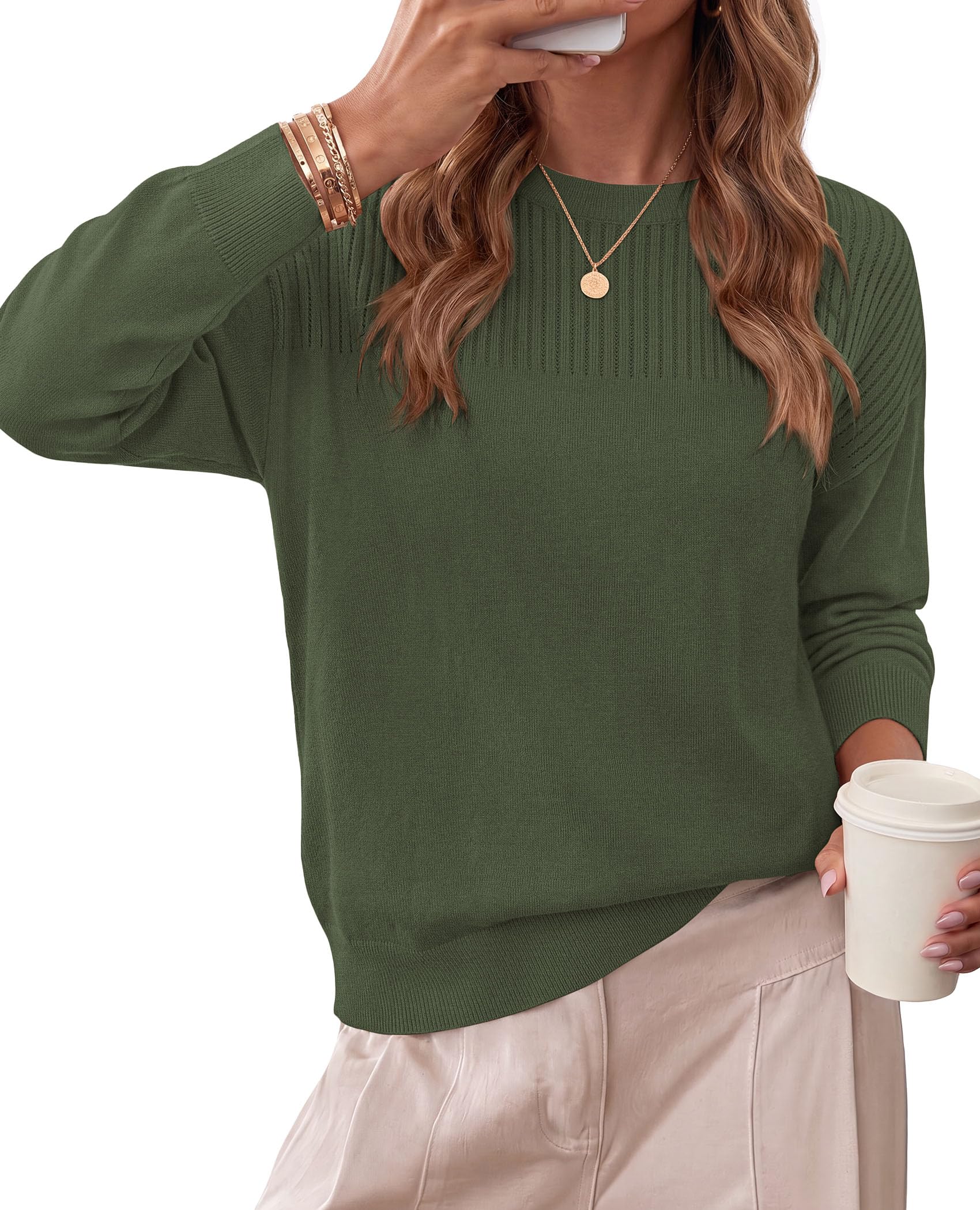 Sweaters for Women Fall Crewneck Knit Cropped Sweater