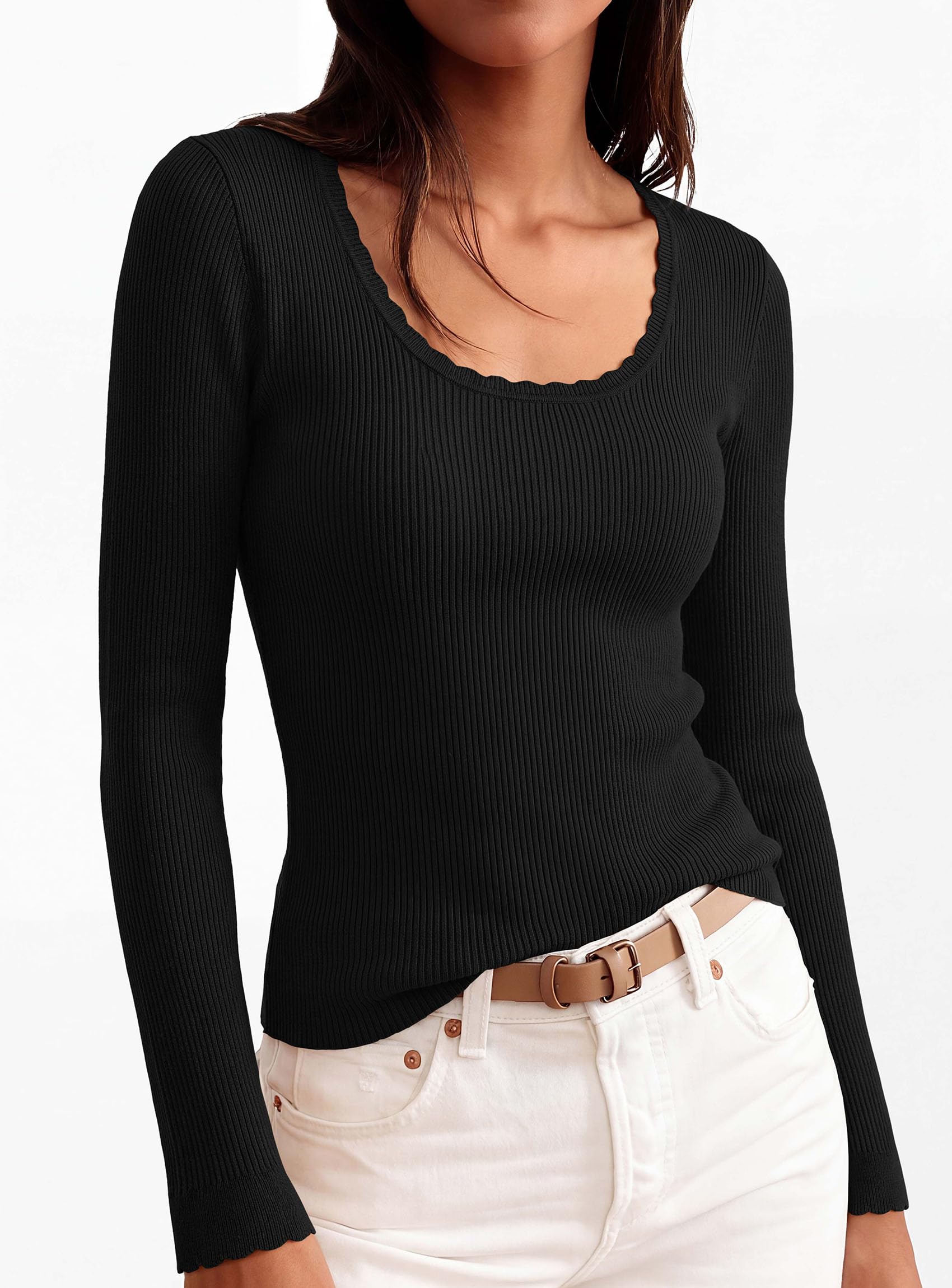 Women's Fall Lightweight Ribbed Knit Sweaters (Black,S)