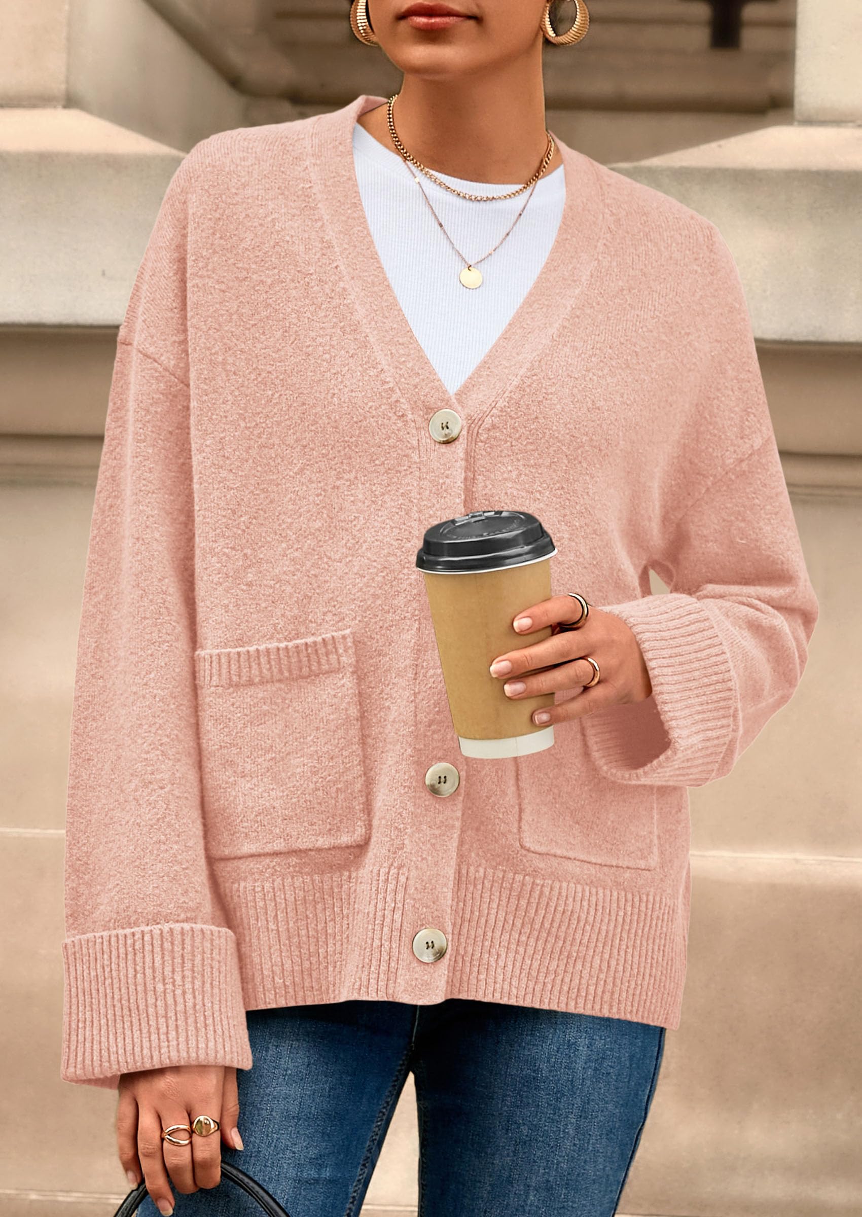 Women's Winter Oversized Cardigan Sweaters (Pink,S)