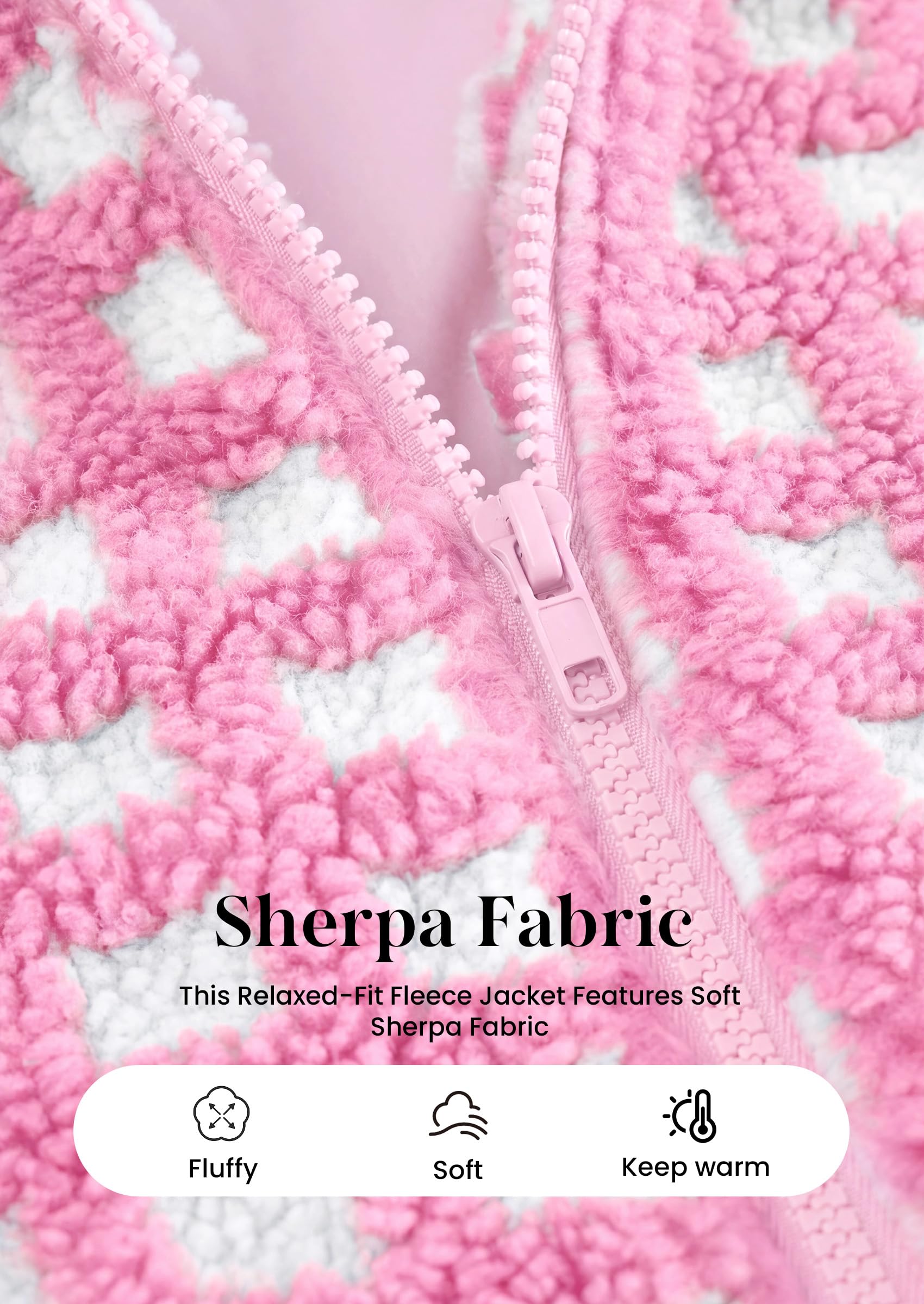 Women's Gingham Sherpa Fleece Jacket Plaid Cropped Teddy Coat