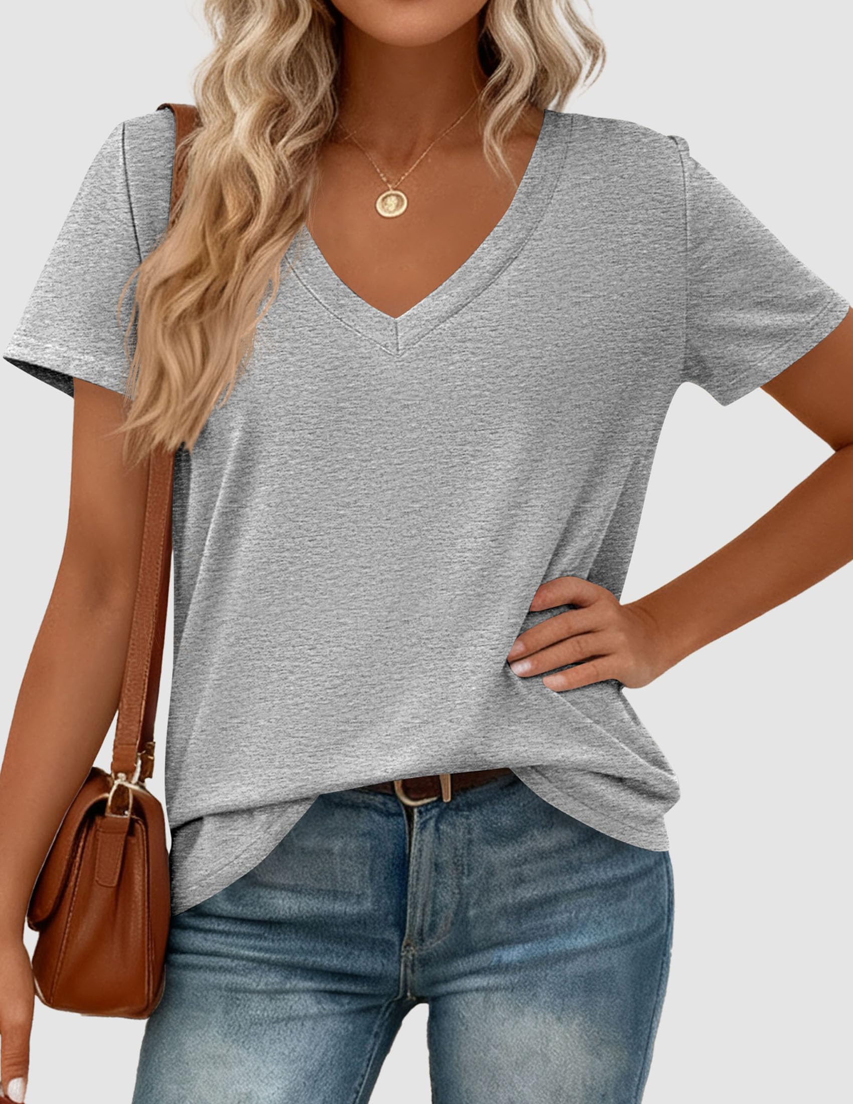 Womens Tops Short Sleeve Oversized Tshirts, Grey,S