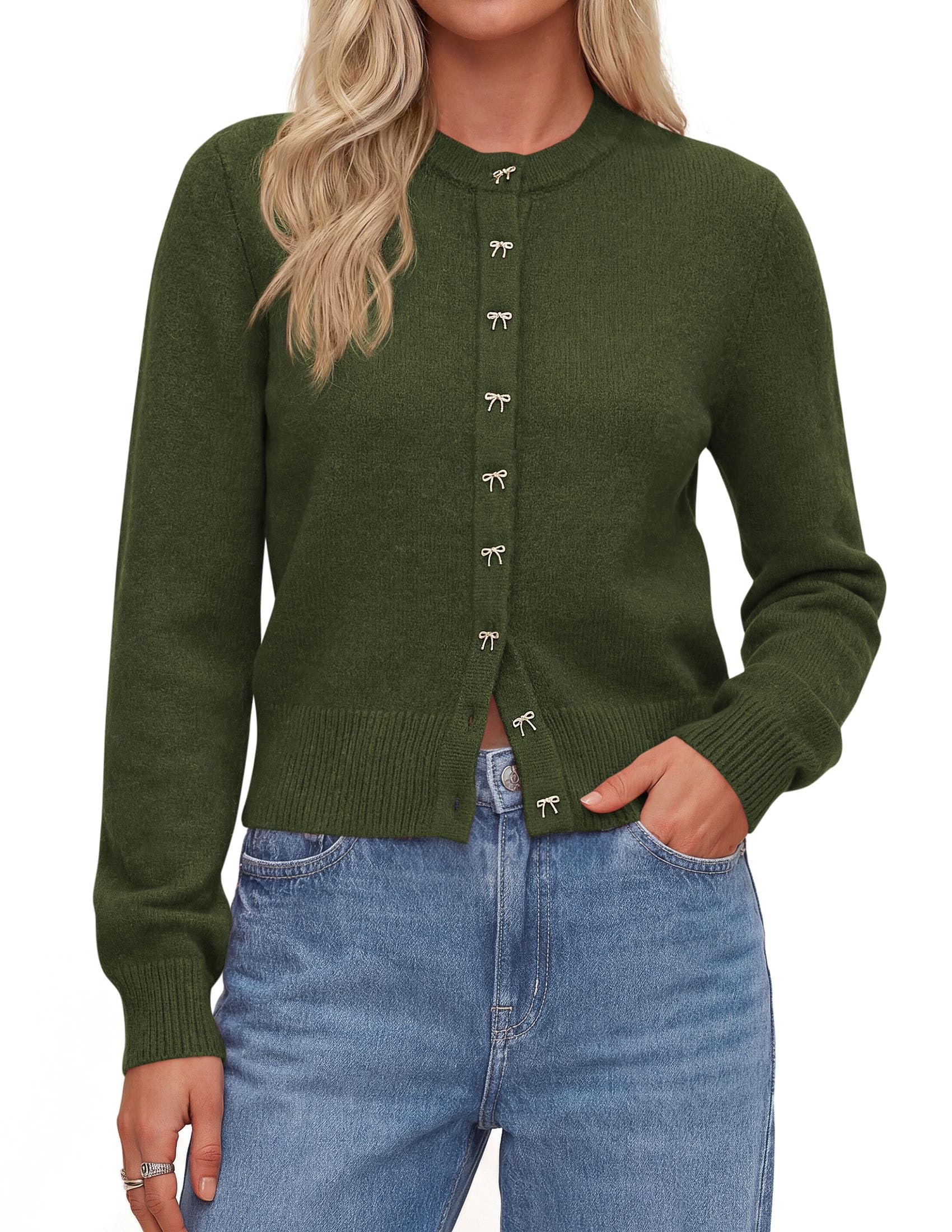 Cardigan Sweaters for Women Cropped Bow Button Up Cardigan