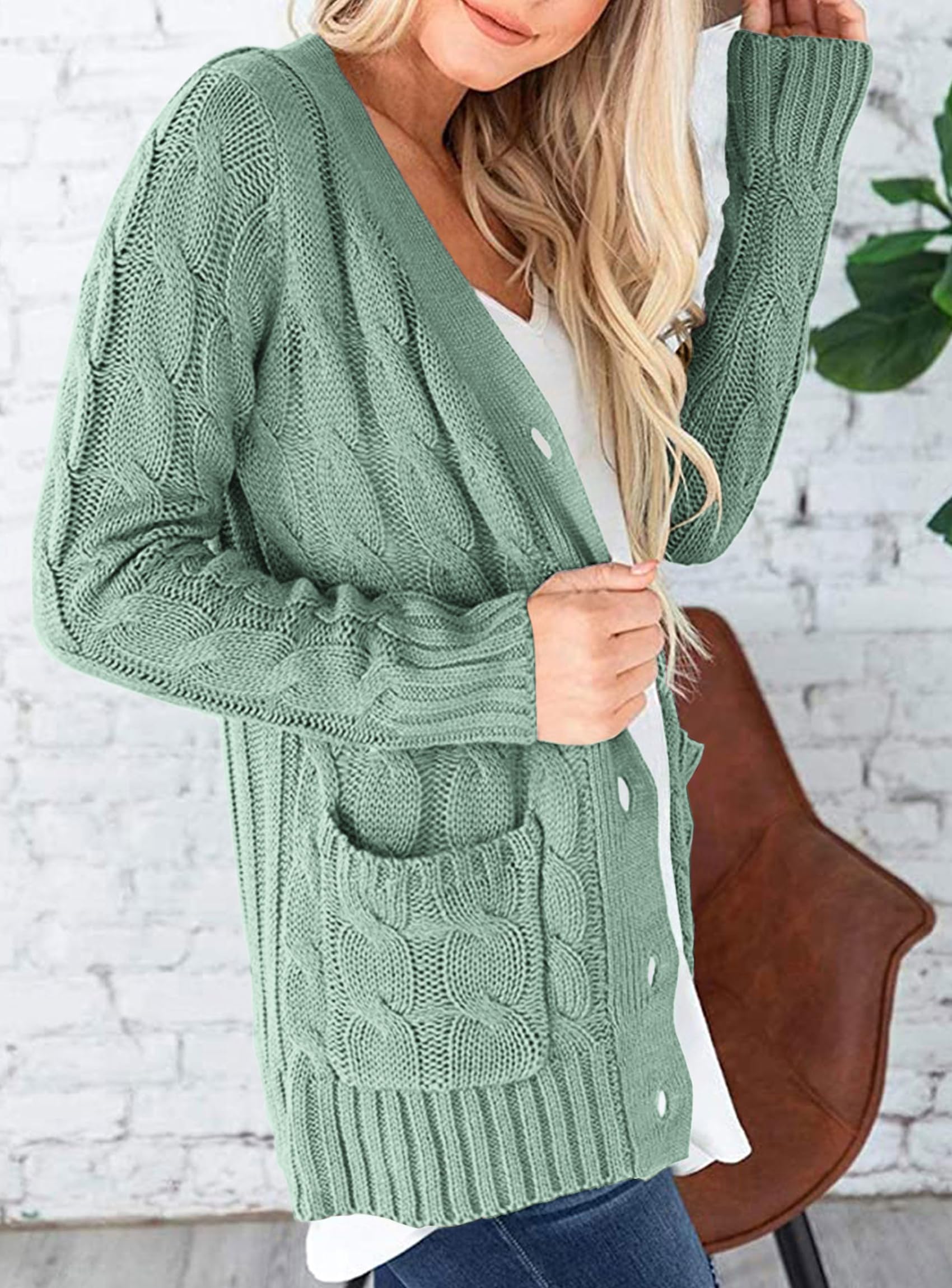 Women Chunky Cable Knit Cardigan Sweaters Fall Fashion Clothes